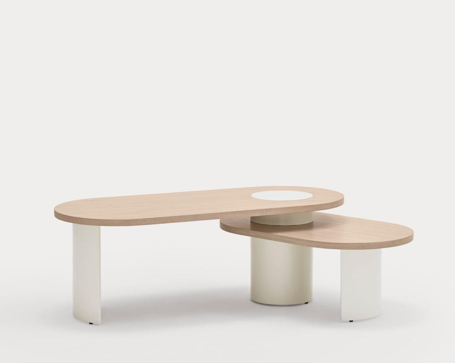 Stolik kawowy NORI beżowy z drewnianym blatem Teulat Eye on Design