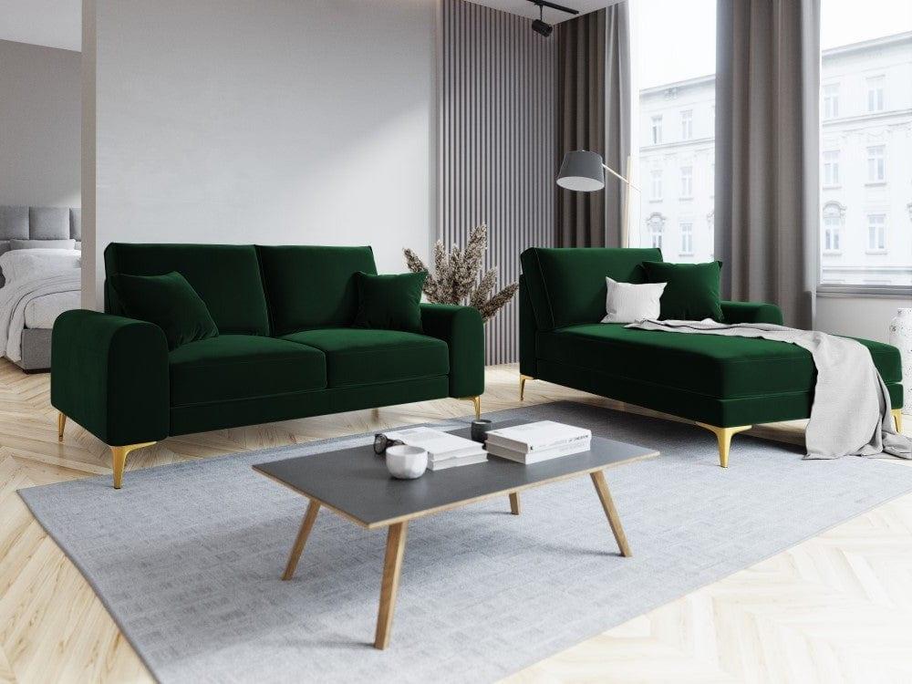 Szezlong aksamitny prawostronny MADARA butelkowa zieleń ze złotą podstawą Mazzini Sofas Eye on Design