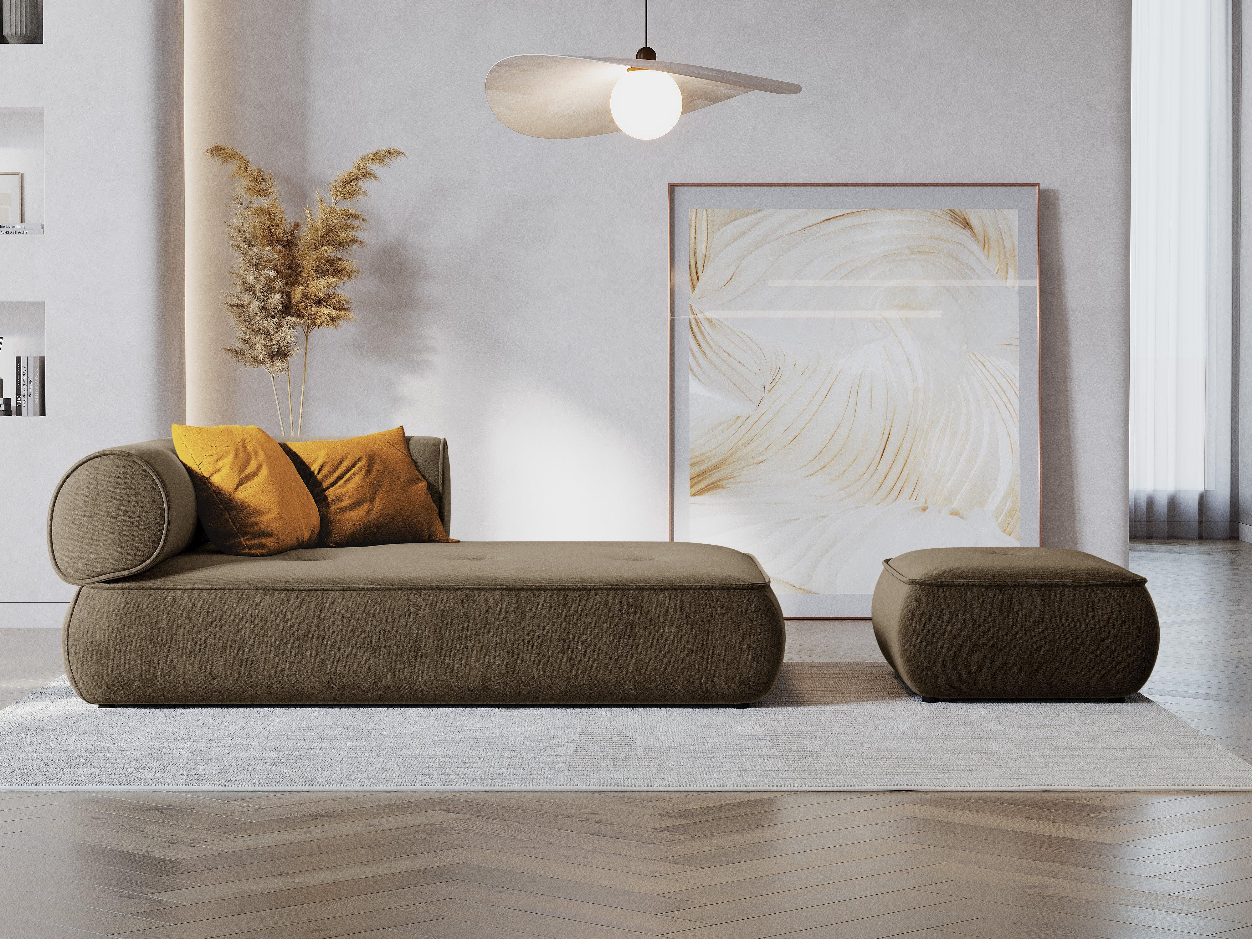 Szezlong w tkaninie szenilowej prawostronny LILY szarobrązowy Maison Heritage Eye on Design