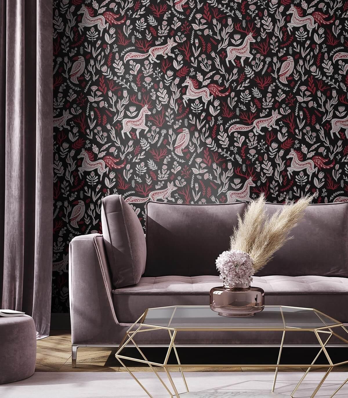Tapeta FOLK ANIMALS BLACK Wallcolors Eye on Design