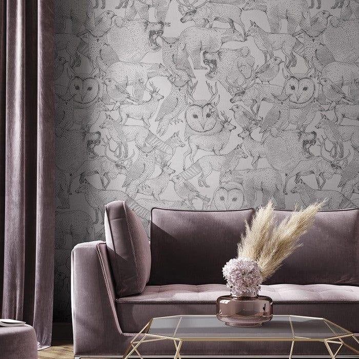 Tapeta FOREST FRIENDS GREY Wallcolors Eye on Design