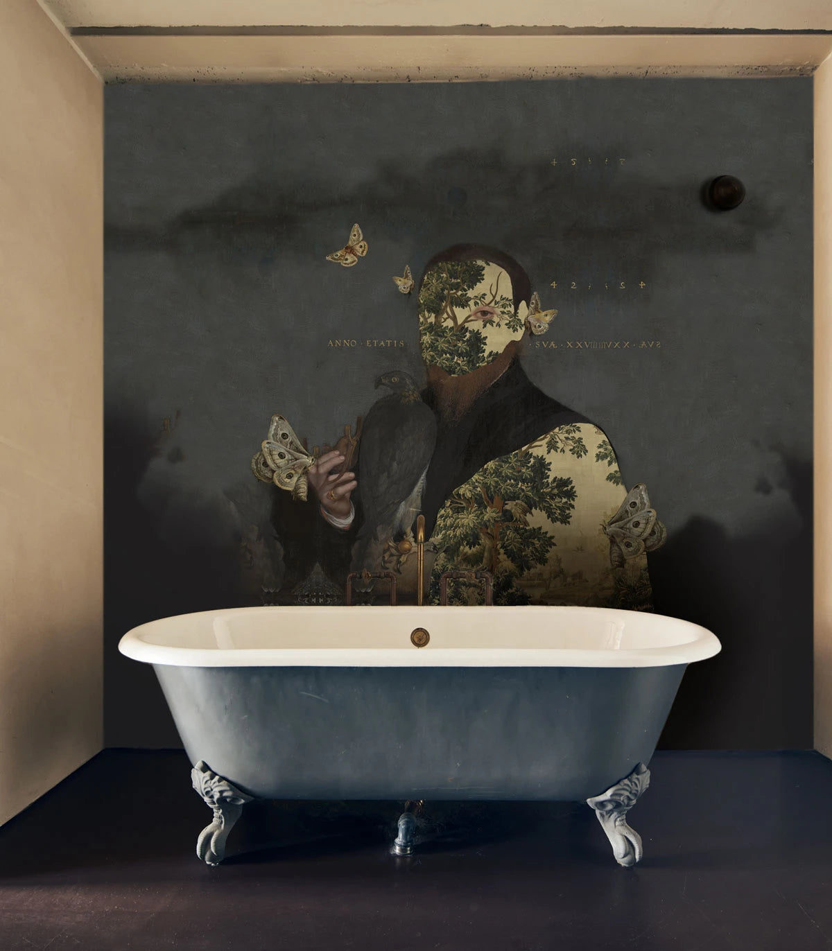 Non-woven wallpaper GENTLEMAN MOTH dark gray