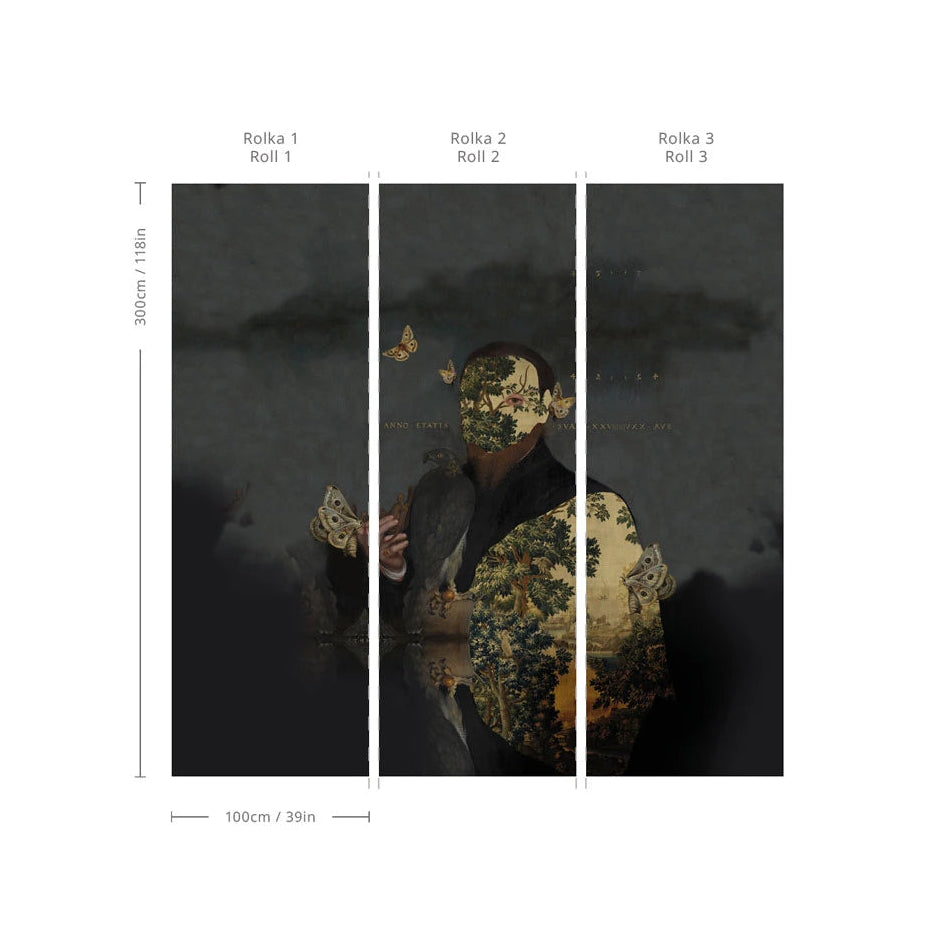 Non-woven wallpaper GENTLEMAN MOTH dark gray