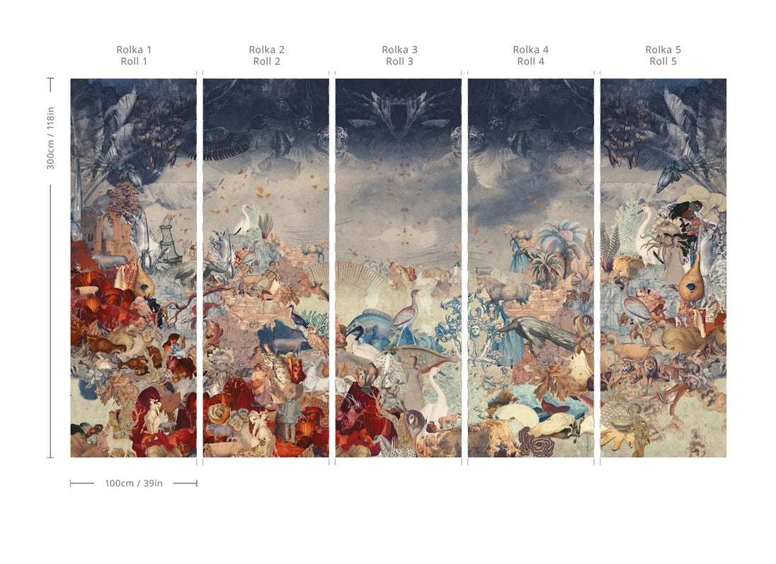 Non-woven wallpaper with animal motif KINGDOM OF ALL CREATURES blue