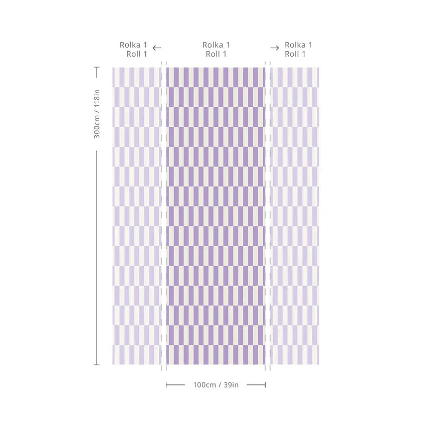 Non-woven wallpaper with geometric pattern TETRIS STRIPE purple