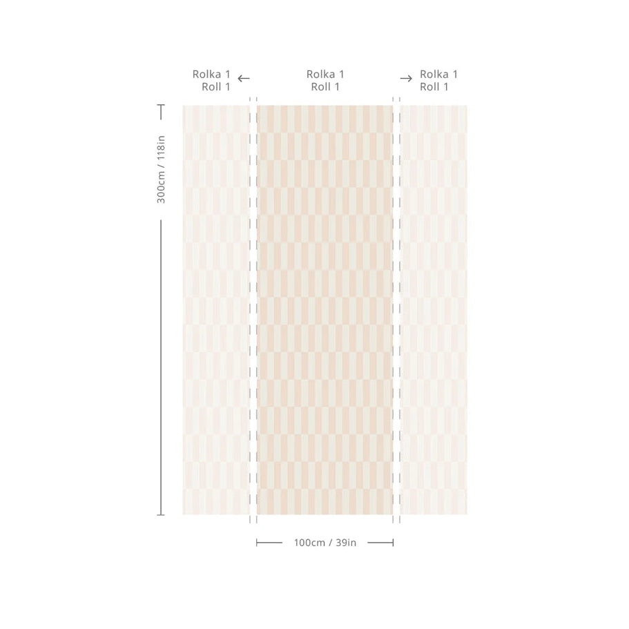 Non-woven wallpaper with geometric pattern TETRIS STRIPE pink