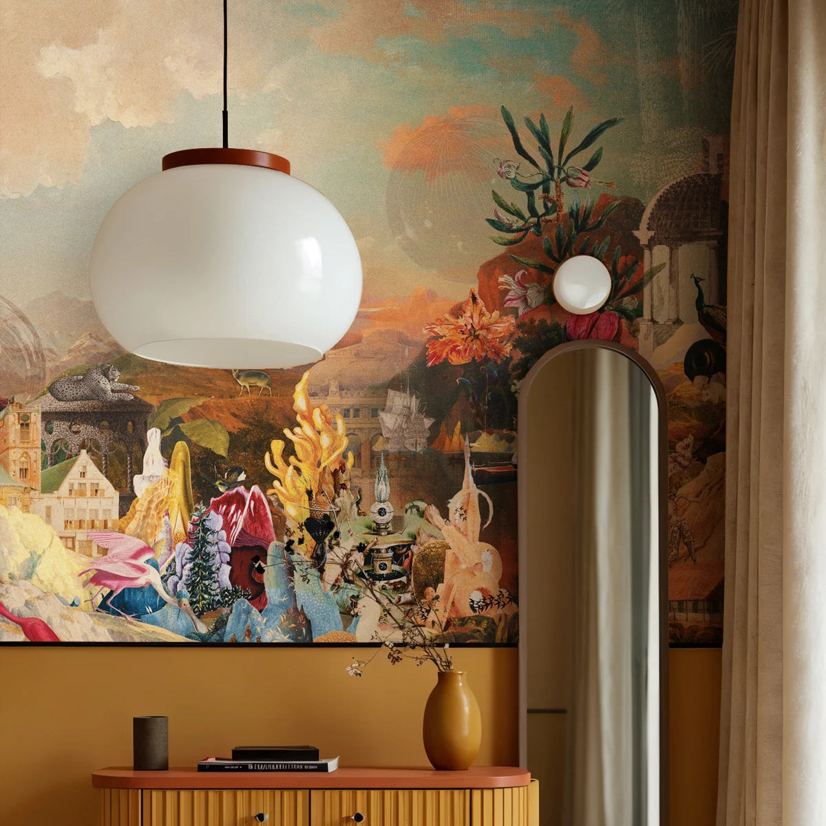 Non-woven wallpaper THE SURREAL VALLEY green with blue