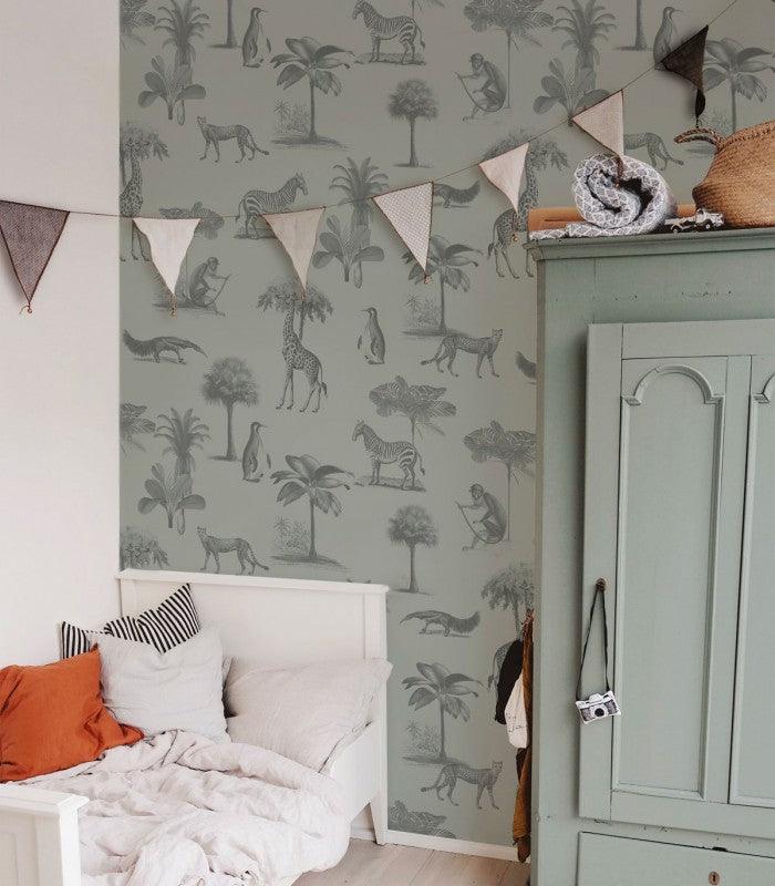 Tapeta VINTAGE ANIMALS jasny miętowy Wallcolors Eye on Design