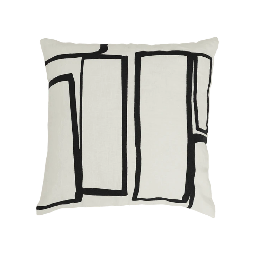 Arte white pillow with black print