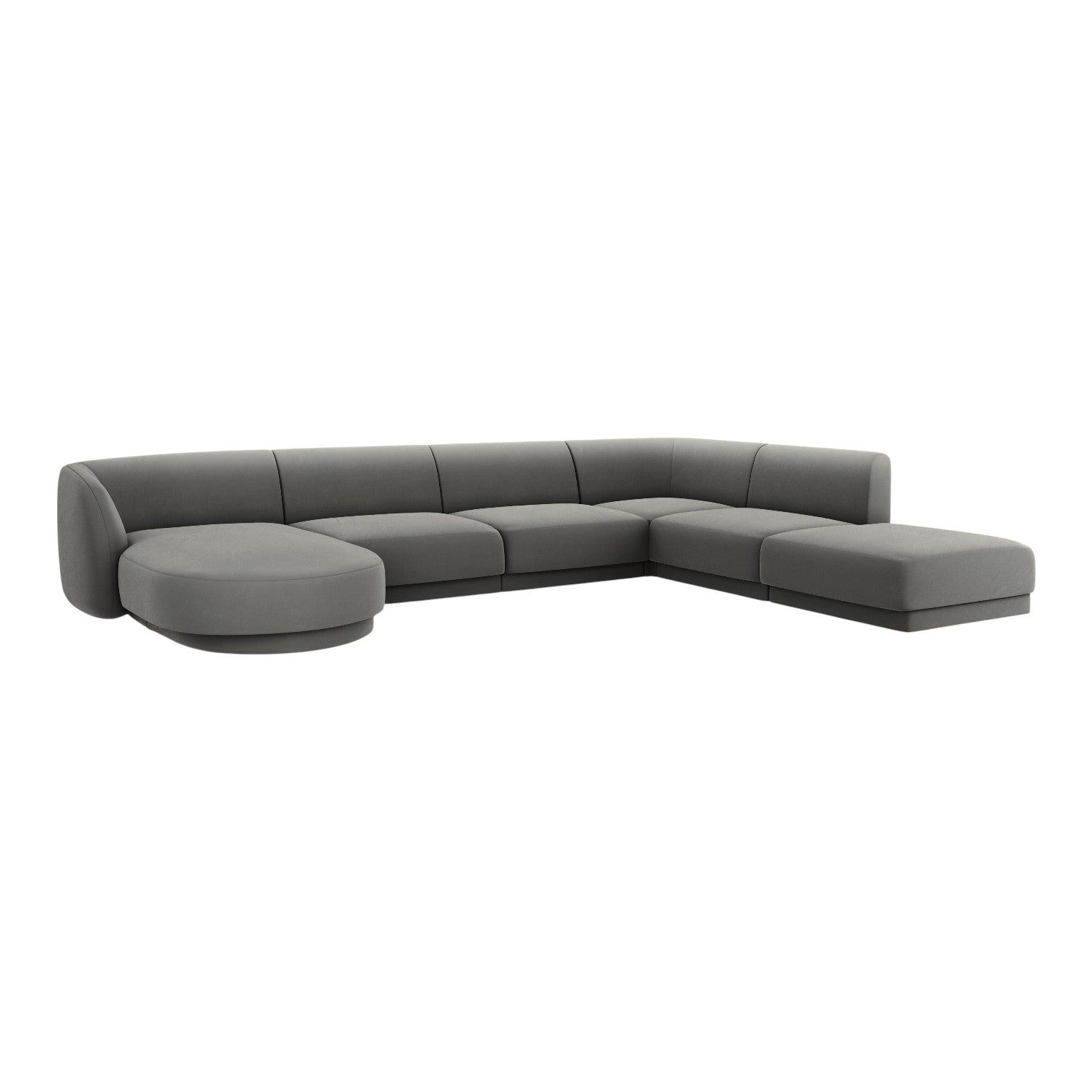 Velvet corner sofa for 6 people in right-facing U shape MILEY light gray