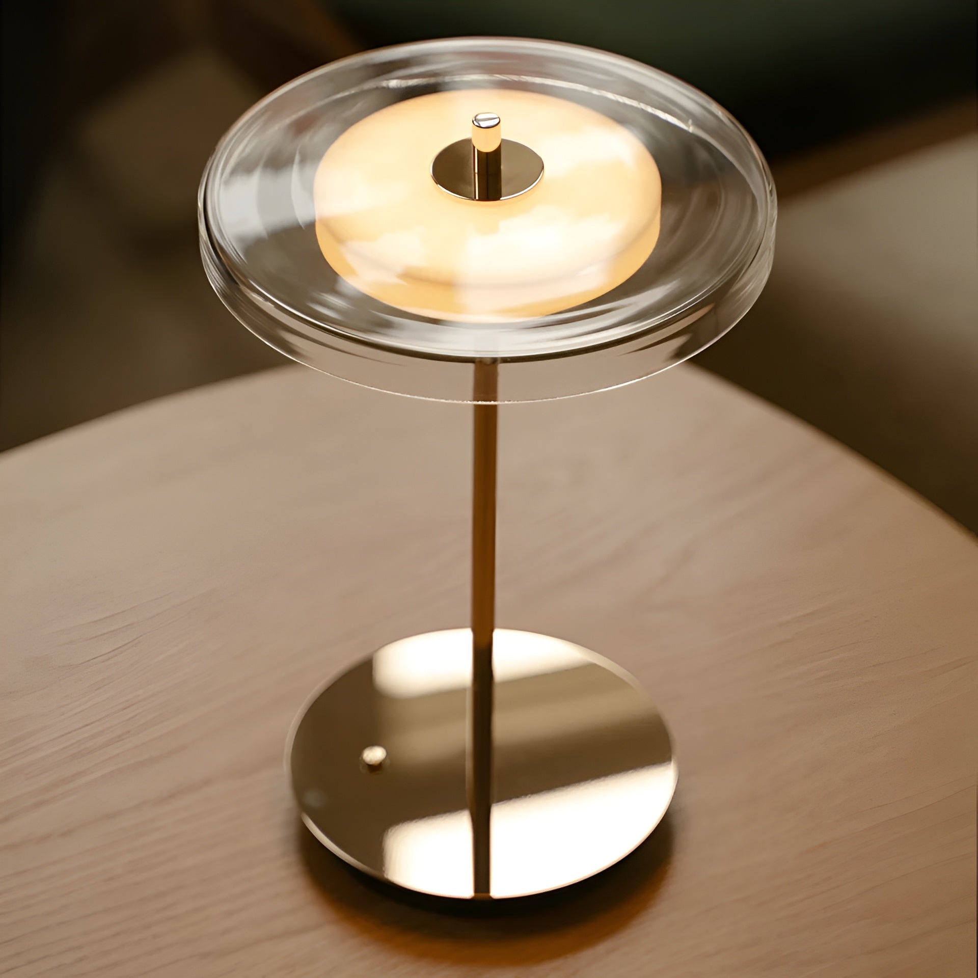 Portable lamp ASTERIA GLASS MOVE transparent with a golden base