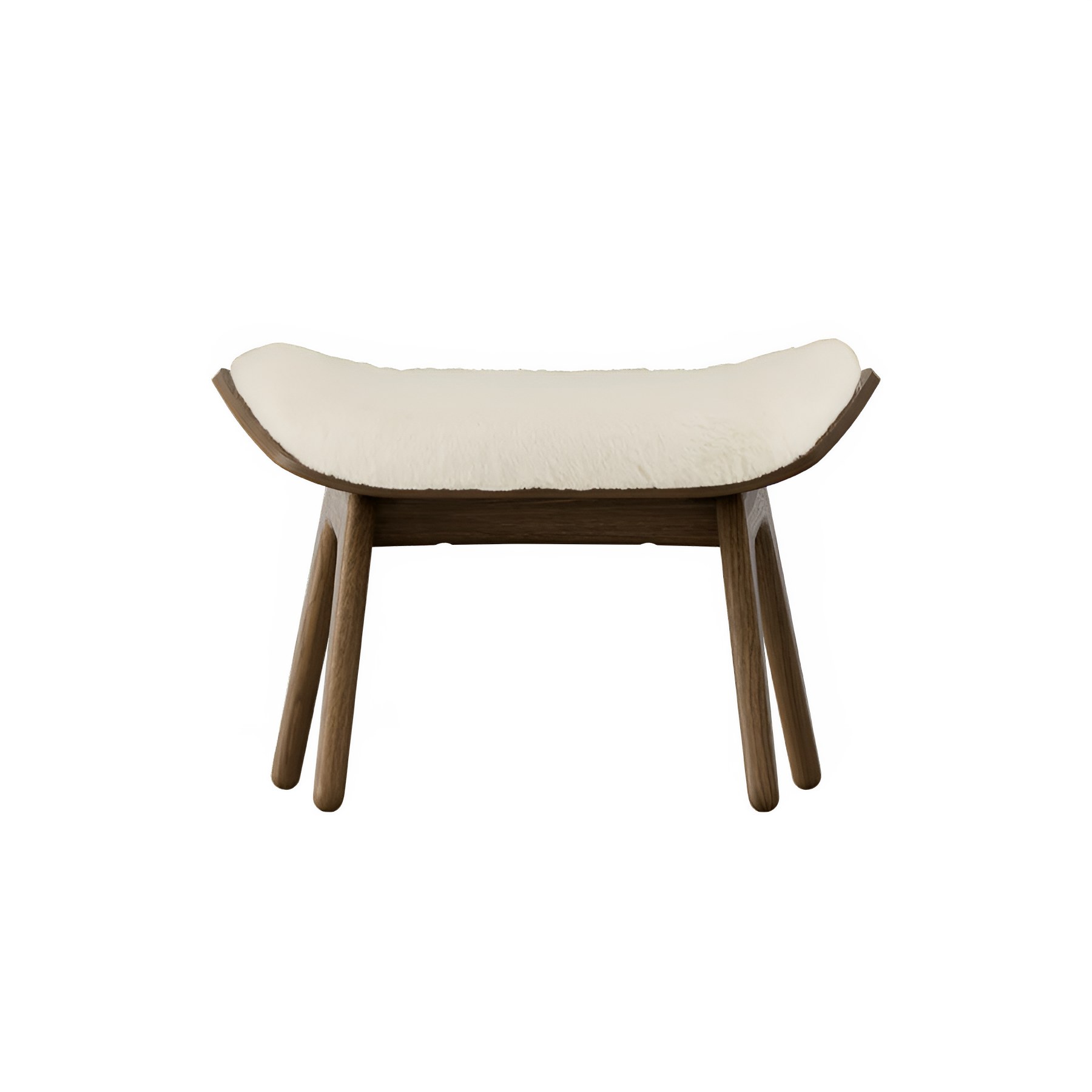 READER footstool white plush with dark oak base