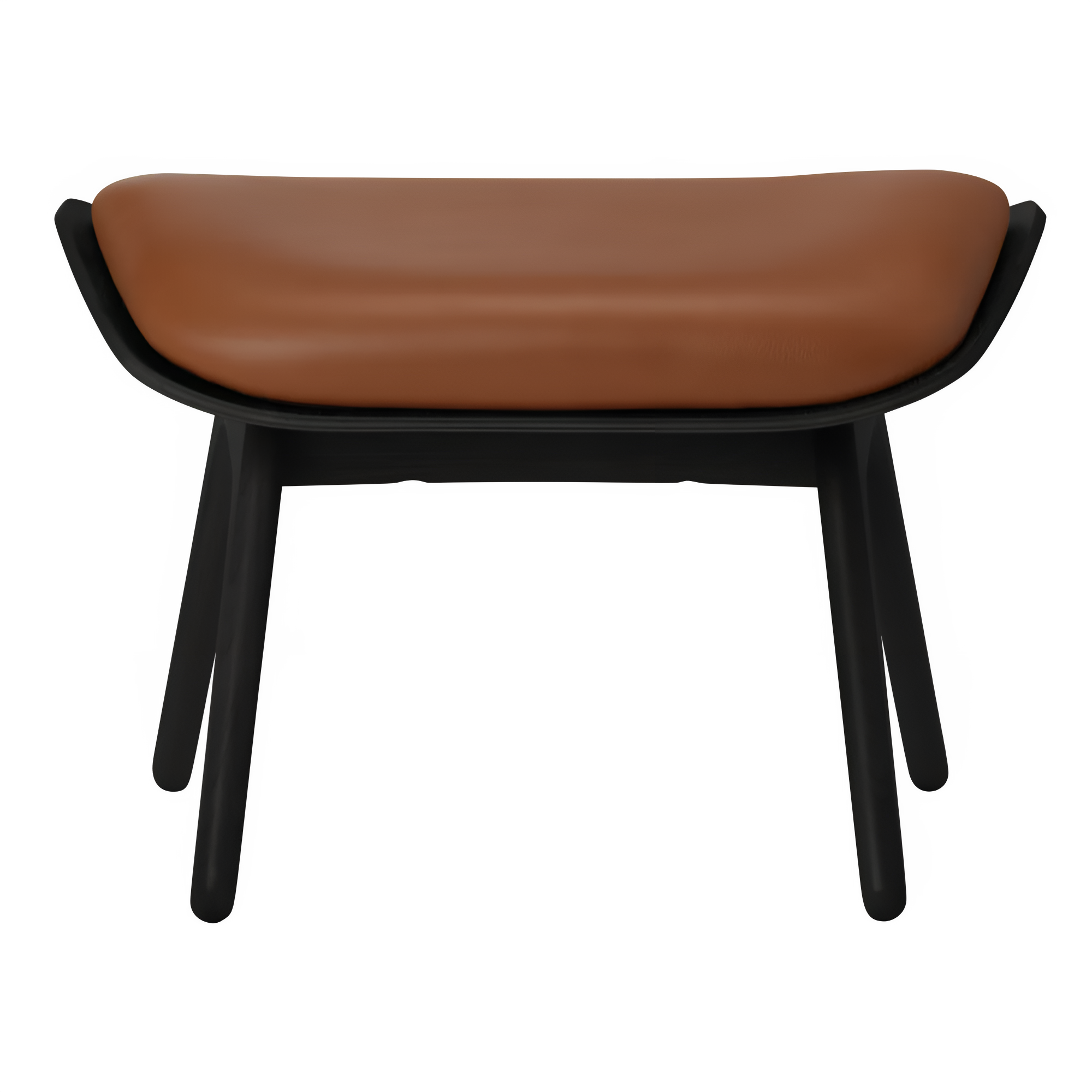 READER footstool in cognac leather with a black base