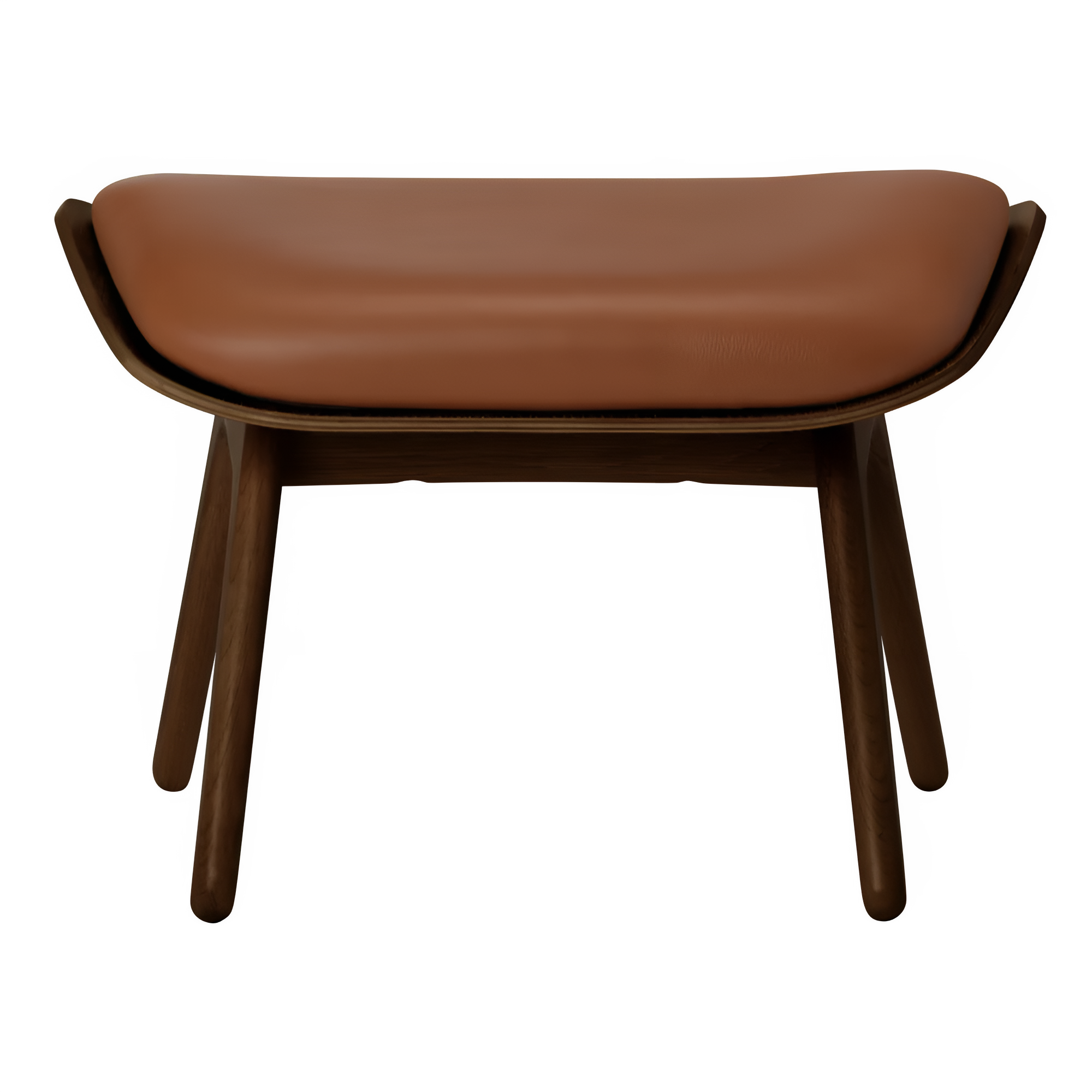 READER footstool in cognac leather with a dark oak base