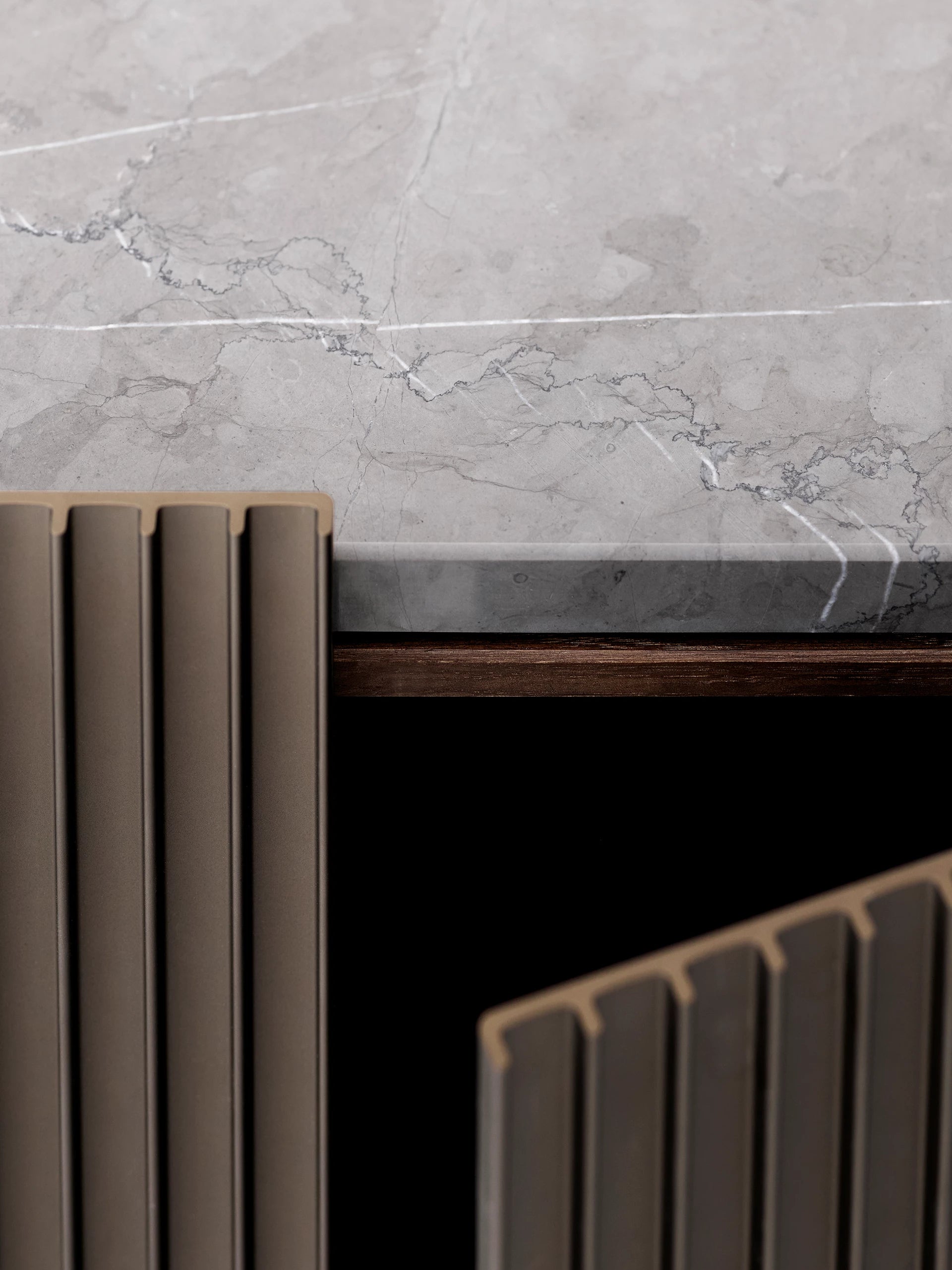 H1 dark oak veneer chest of drawers with gray marble