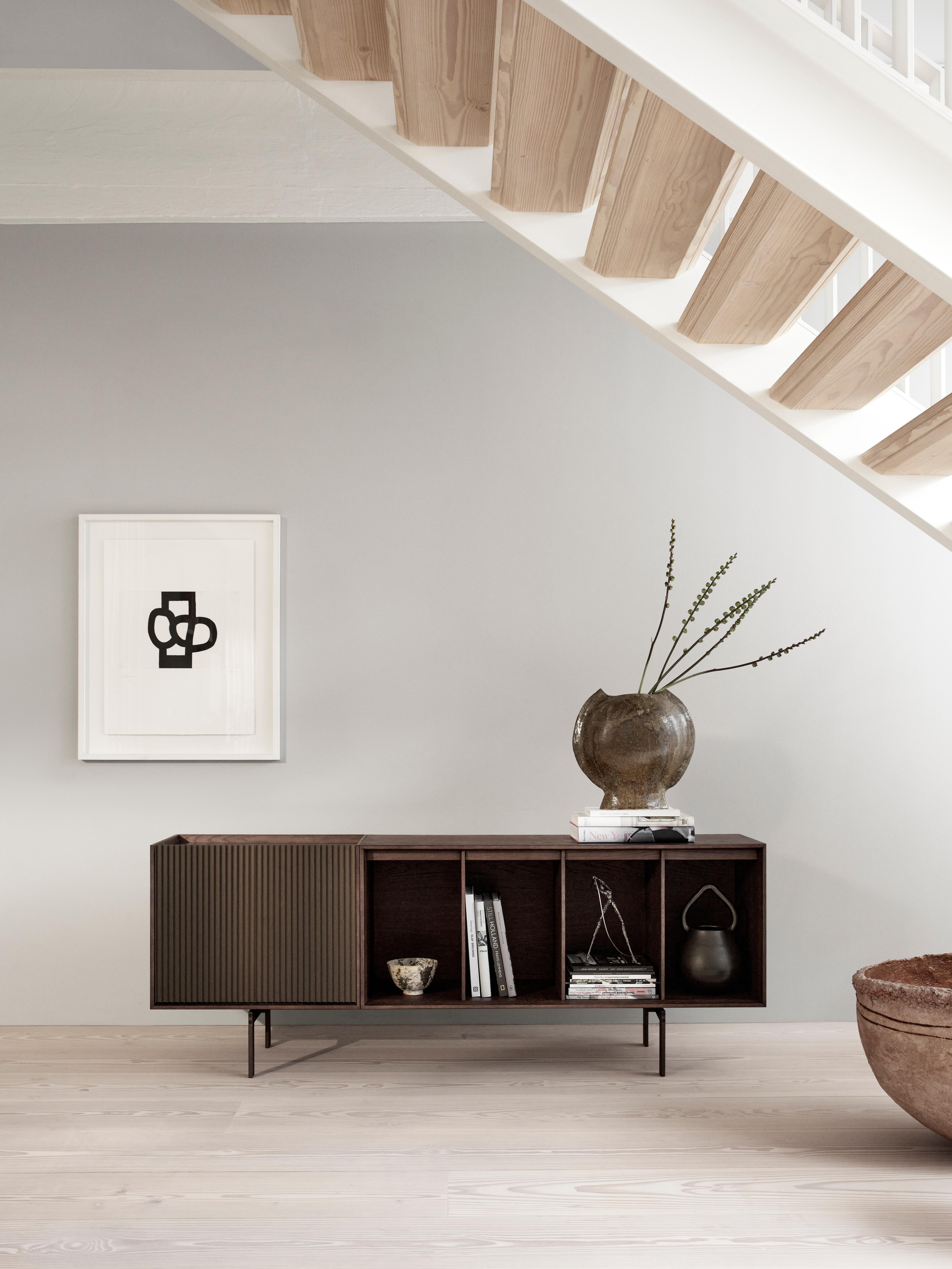 H1 oak veneer sideboard with gray marble