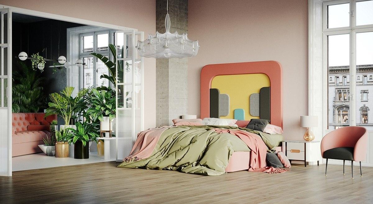 Wezgłowie PLUM 3 koralowy z żółtym Happy Barok Eye on Design