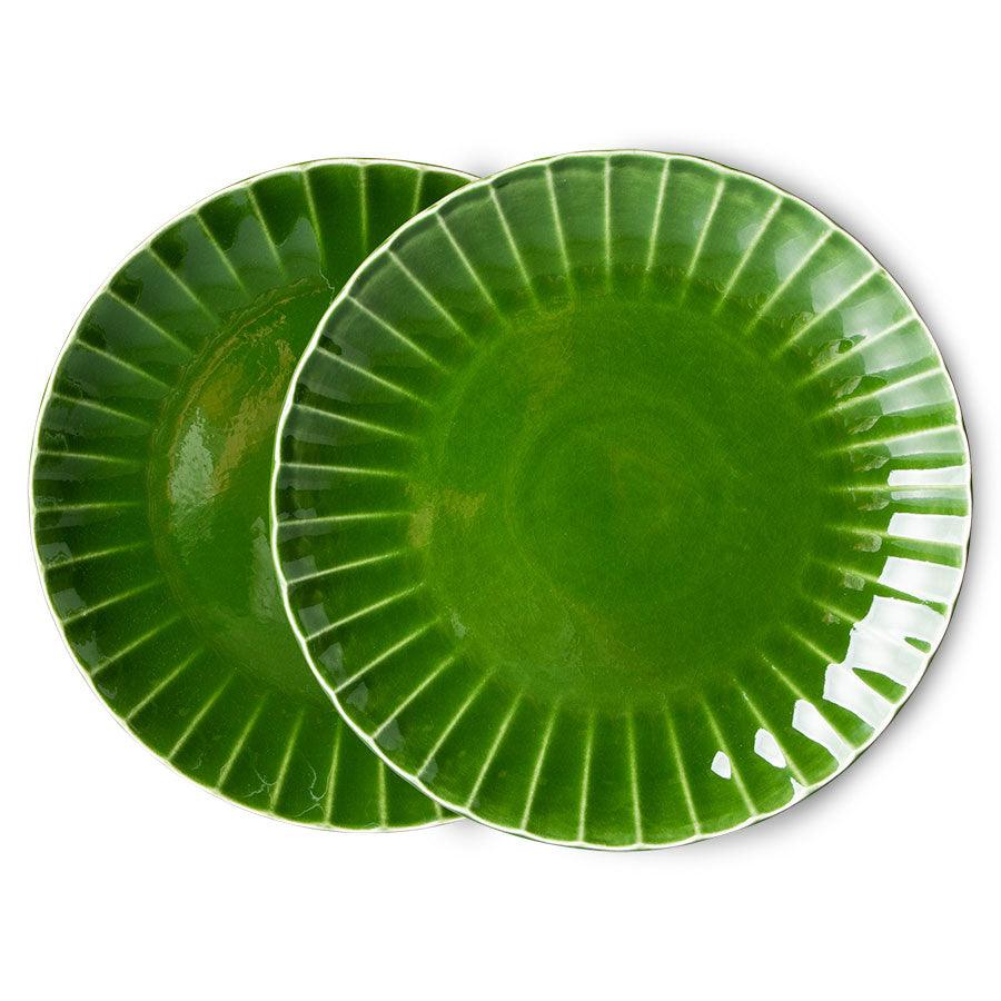 Zestaw 2 ceramicznych żebrowanych talerzy EMERALDS zielony HKliving Eye on Design