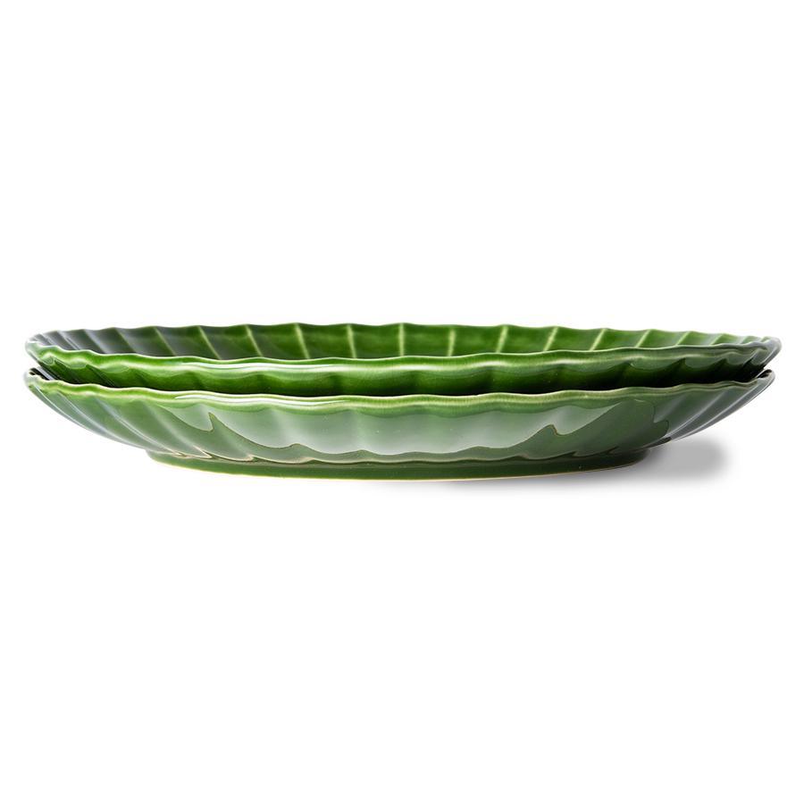Zestaw 2 ceramicznych żebrowanych talerzy EMERALDS zielony HKliving Eye on Design