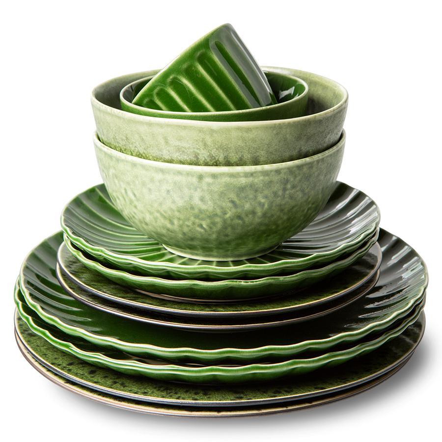 Zestaw 2 ceramicznych żebrowanych talerzy EMERALDS zielony HKliving Eye on Design