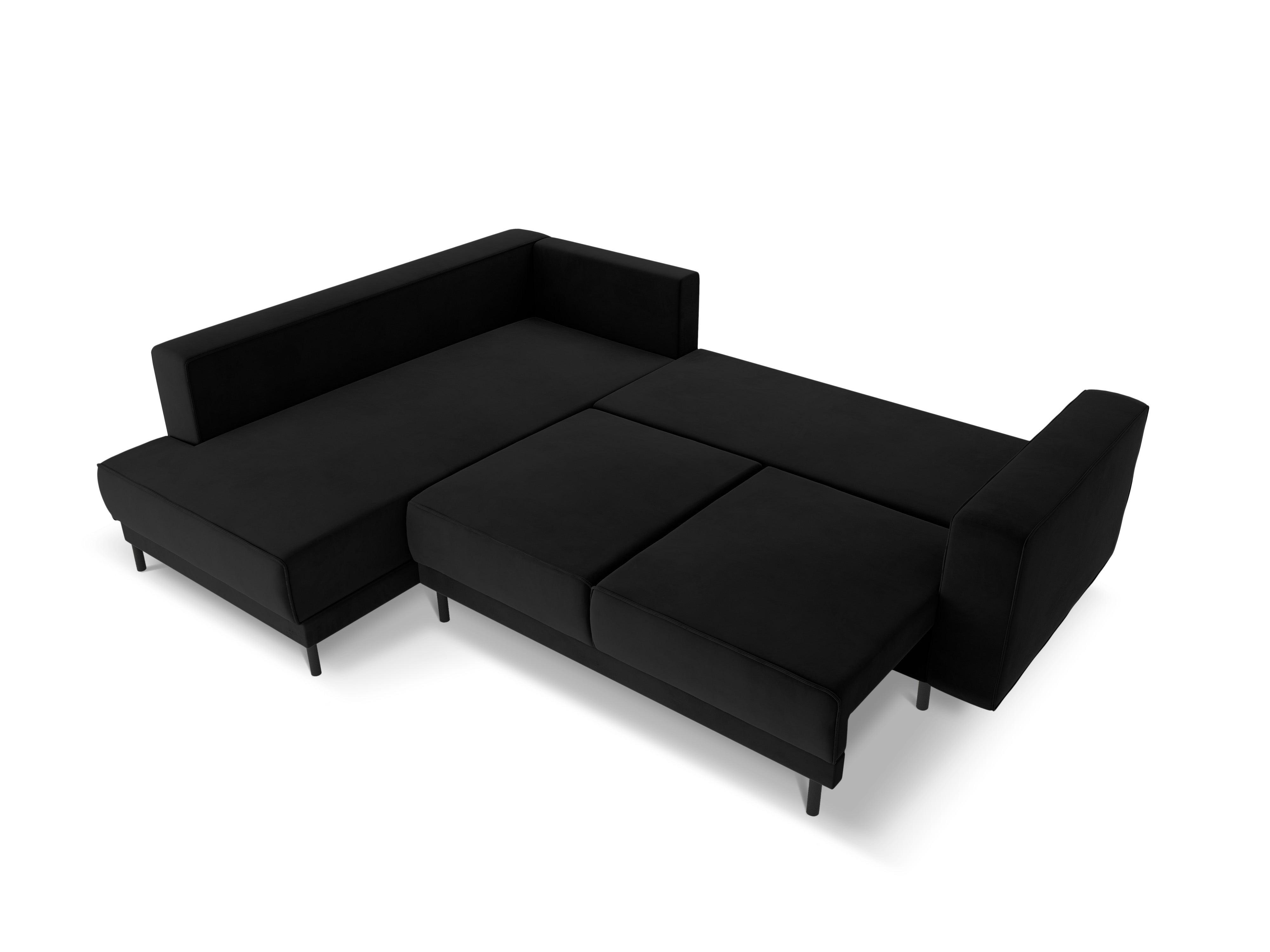 Narożnik aksamitny lewostronny z funkcją spania CARO czarny Micadoni Eye on Design