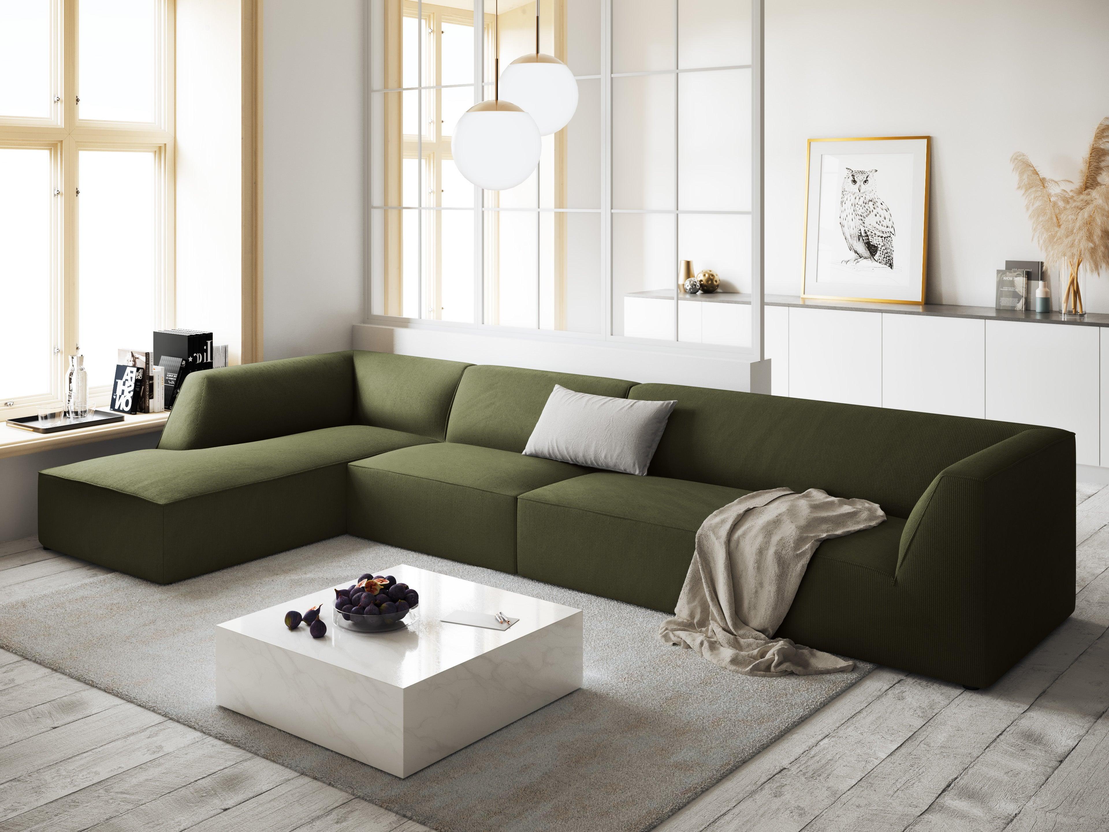Narożnik sztruksowy 5-osobowy lewostronny RUBY zielony Micadoni Eye on Design