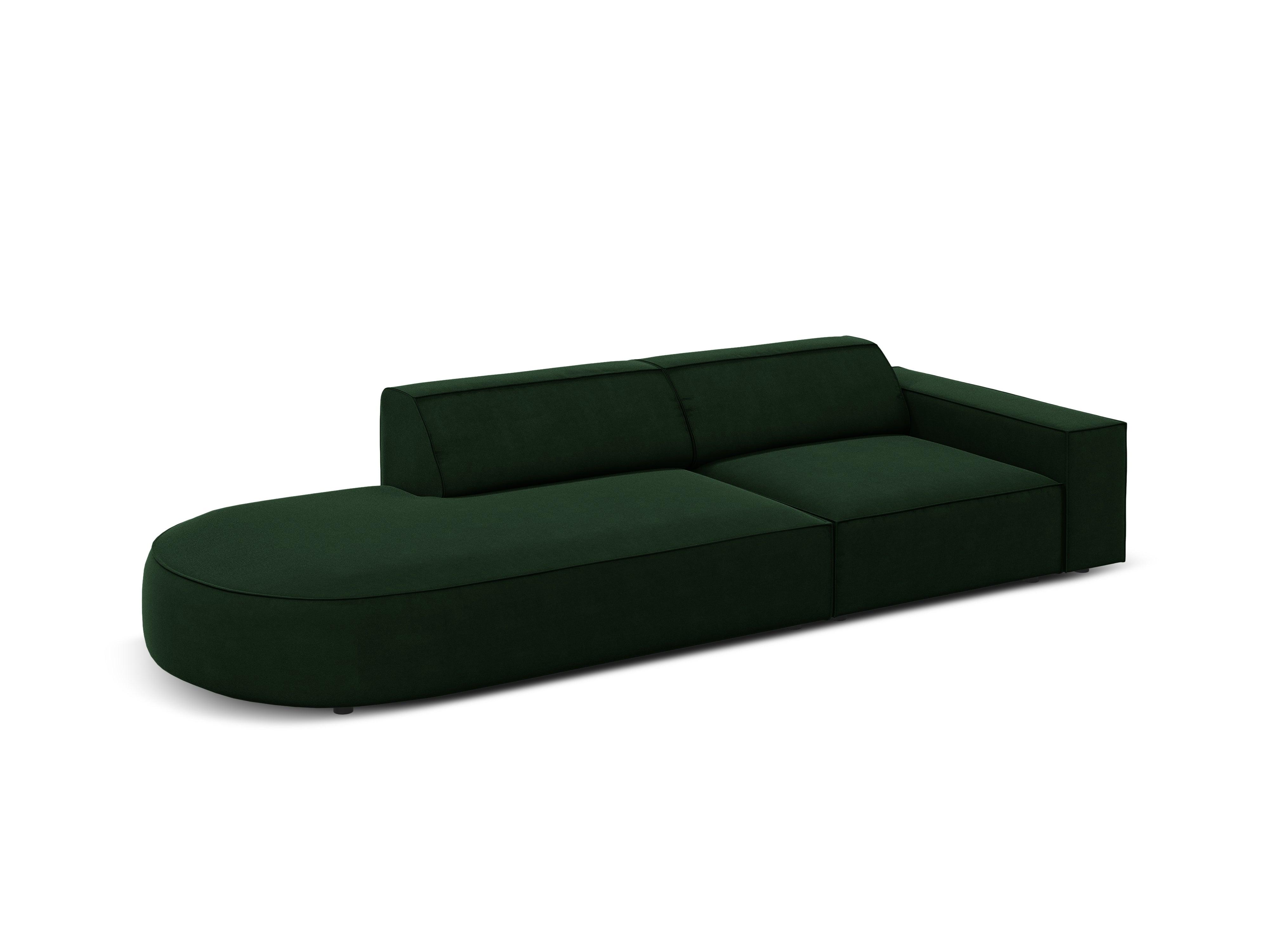Sofa aksamitna lewostronna okrągła 3-osobowa JODIE butelkowa zieleń Micadoni Eye on Design