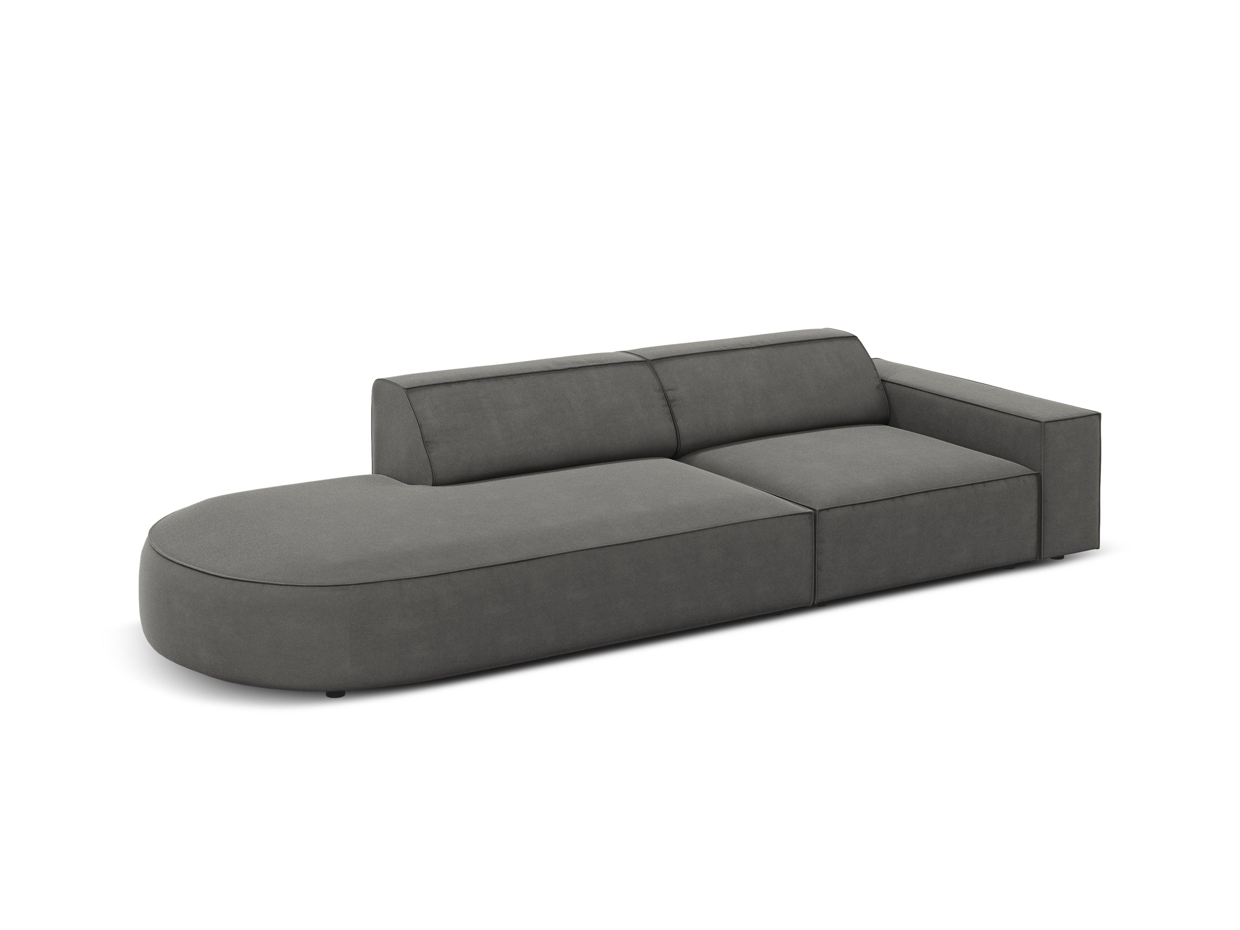 Sofa aksamitna lewostronna okrągła 3-osobowa JODIE jasnoszary Micadoni Eye on Design