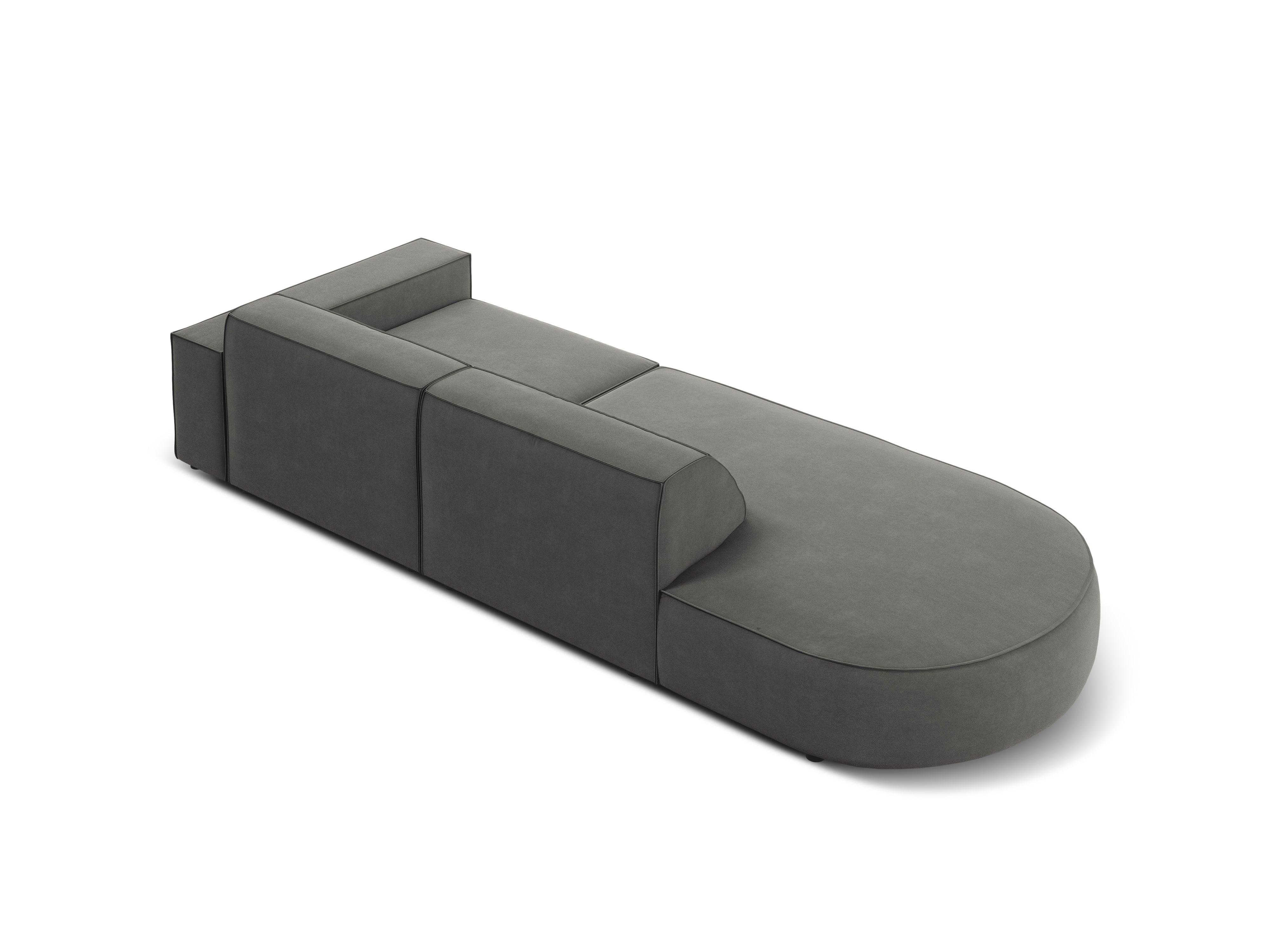 Sofa aksamitna lewostronna okrągła 3-osobowa JODIE jasnoszary Micadoni Eye on Design