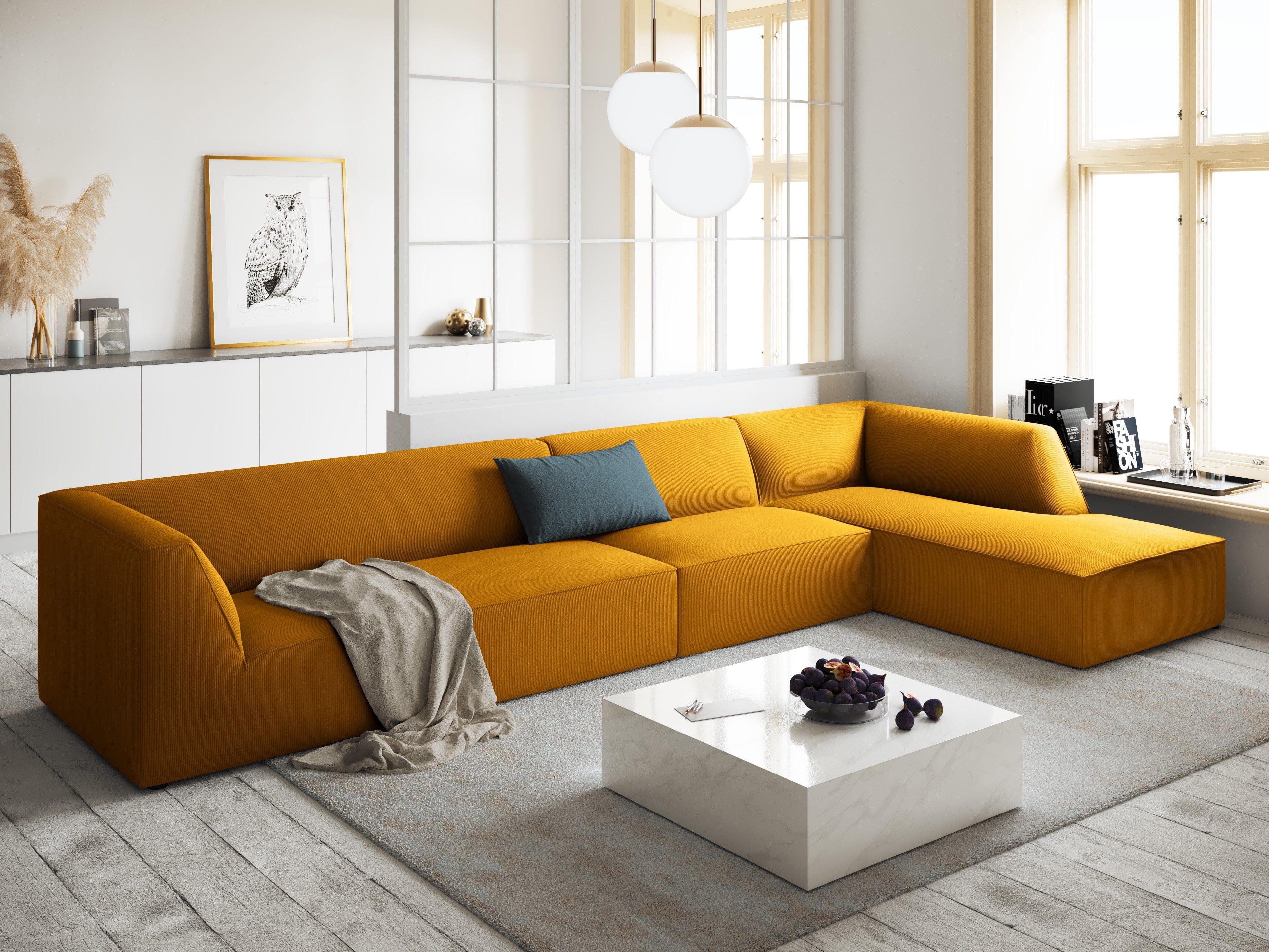 Narożnik sztruksowy 5-osobowy prawostronny RUBY żółty Micadoni Eye on Design