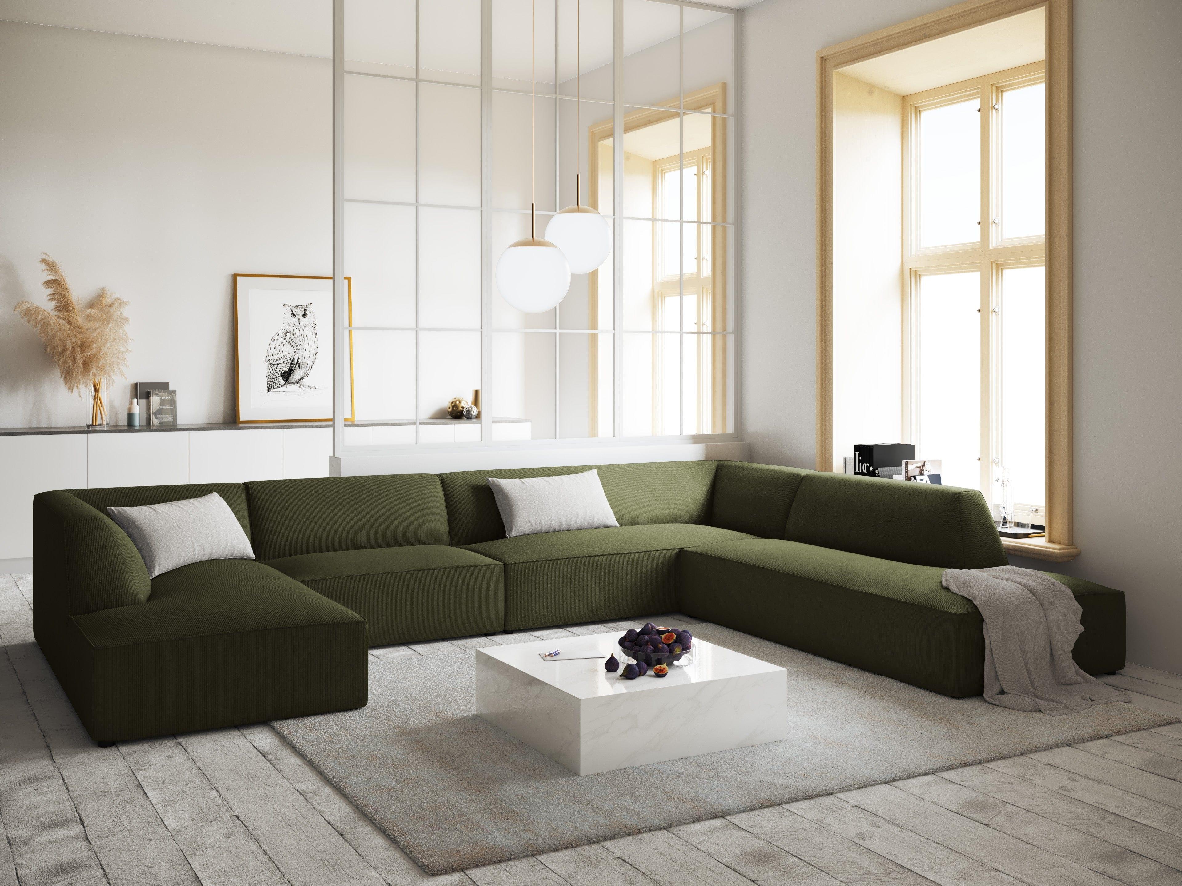 Narożnik w kształcie U sztruksowa prawostronny RUBY zielony Micadoni Eye on Design