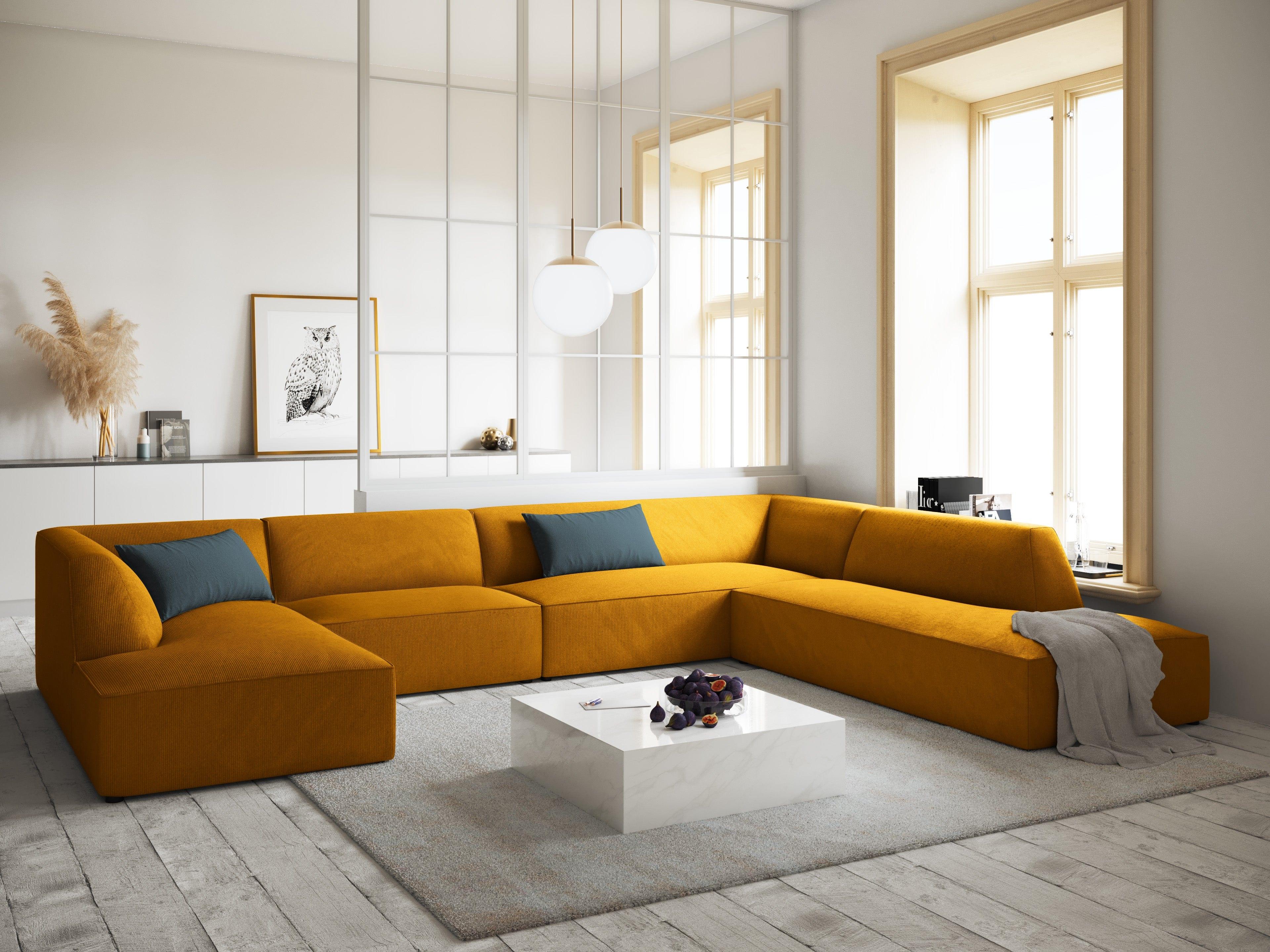 Narożnik w kształcie U sztruksowa prawostronny RUBY żółty Micadoni Eye on Design