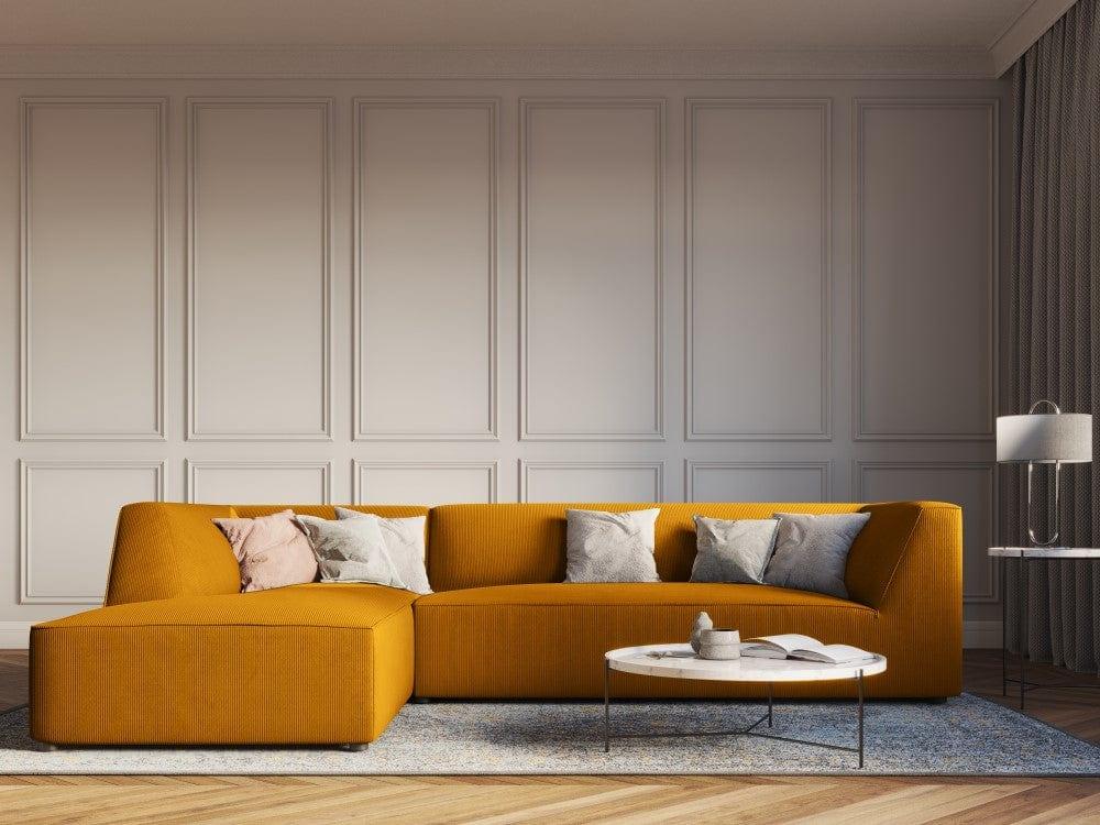 Narożnik sztruksowy 4-osobowy lewostronny RUBY żółty Micadoni Eye on Design