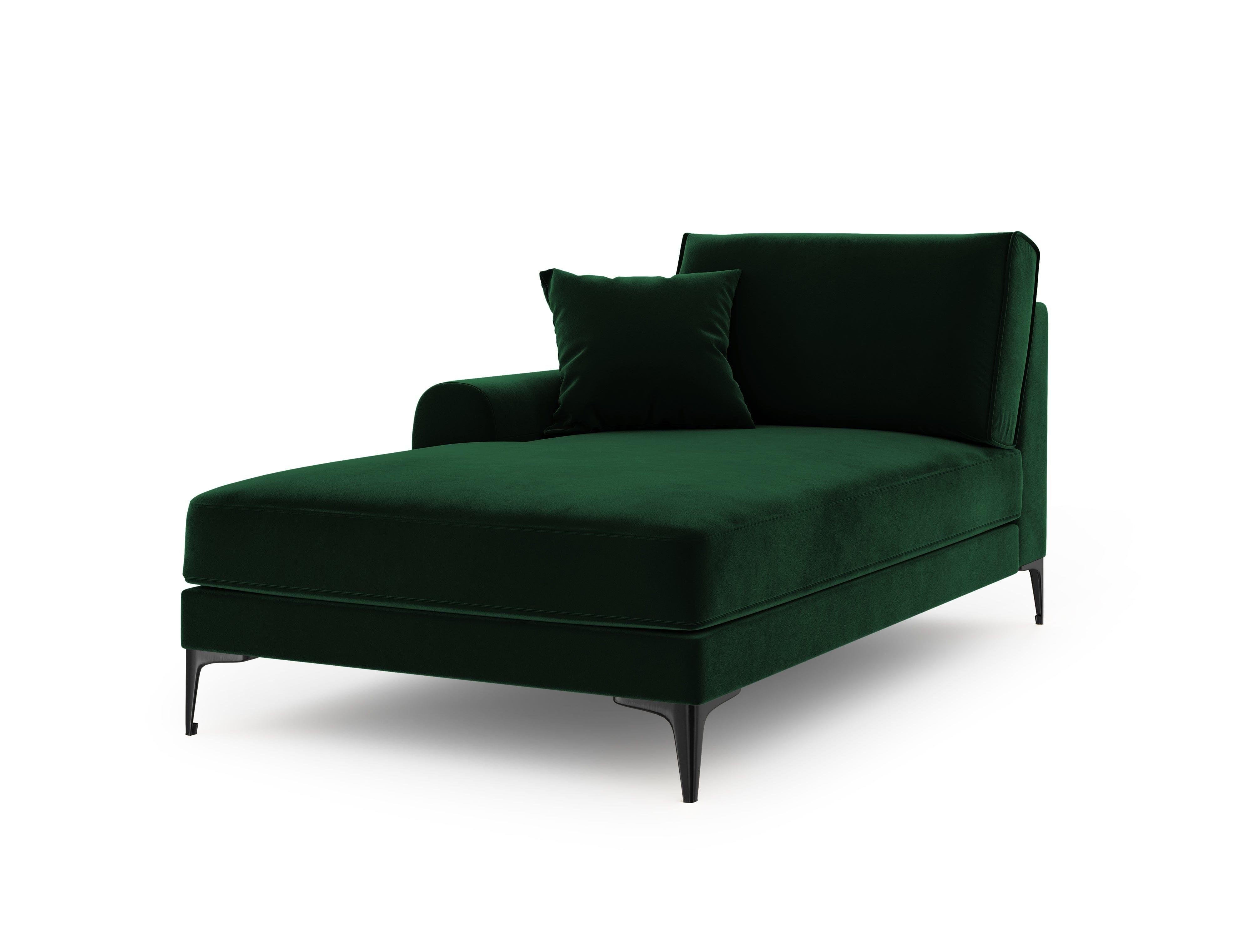 Szezlong aksamitny lewostronny MADARA butelkowa zieleń z czarną podstawą Mazzini Sofas Eye on Design