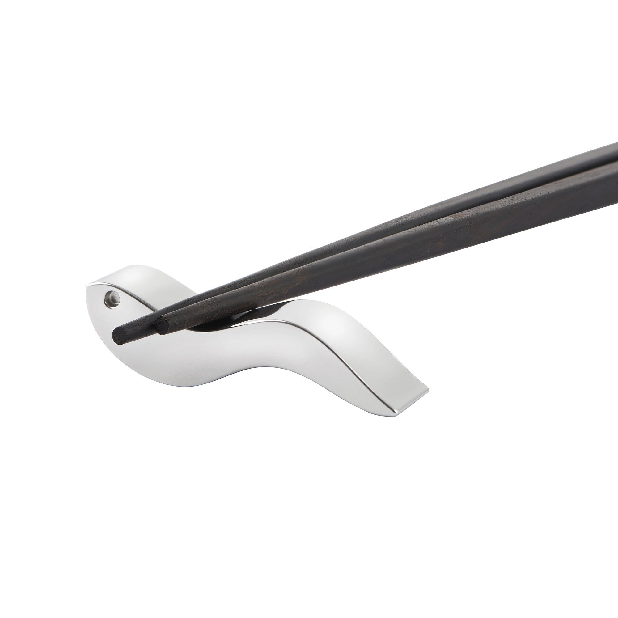 ALESSANDRO STIC Oriental Chopsticks with Stand, Ebony Wood with Steel Finish