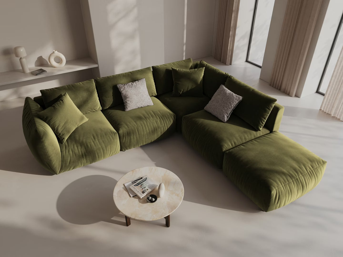 Modulares Samtsofa für 4 Personen, rechtsseitig, CHRIS in Hellgrün