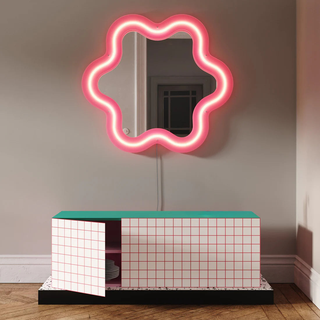 SUPERCABINET RED GRID white with turquoise