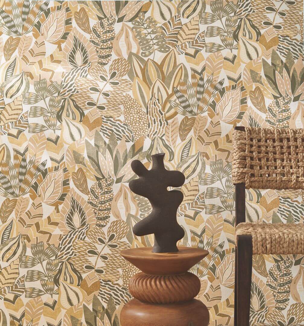ALFABIA Plant Motif Wallpaper - TERRACOTTA/CURRY Terracotta with Yellow