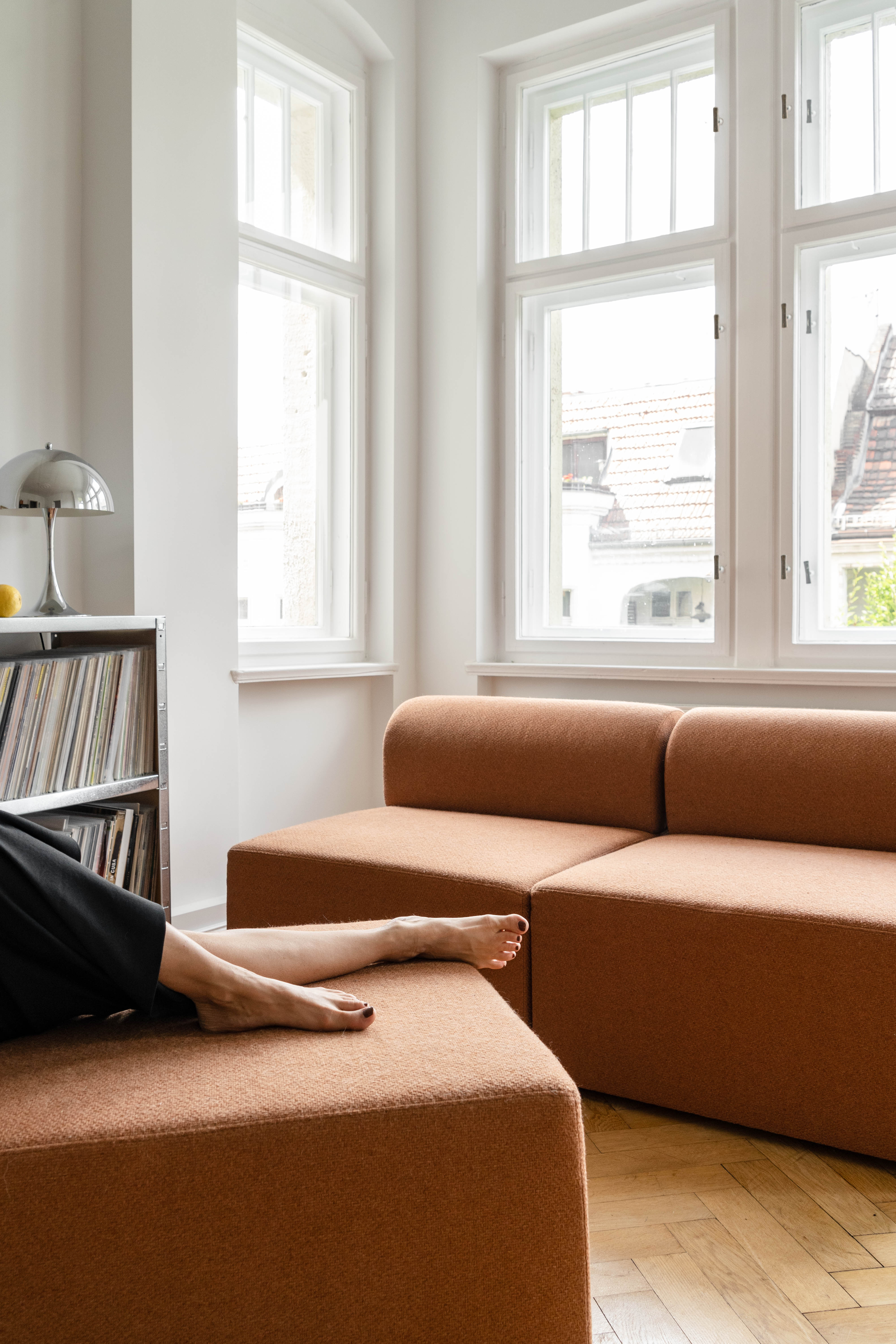 Modulares Sofa TORI - schwarzer Boucle-Eckmodul