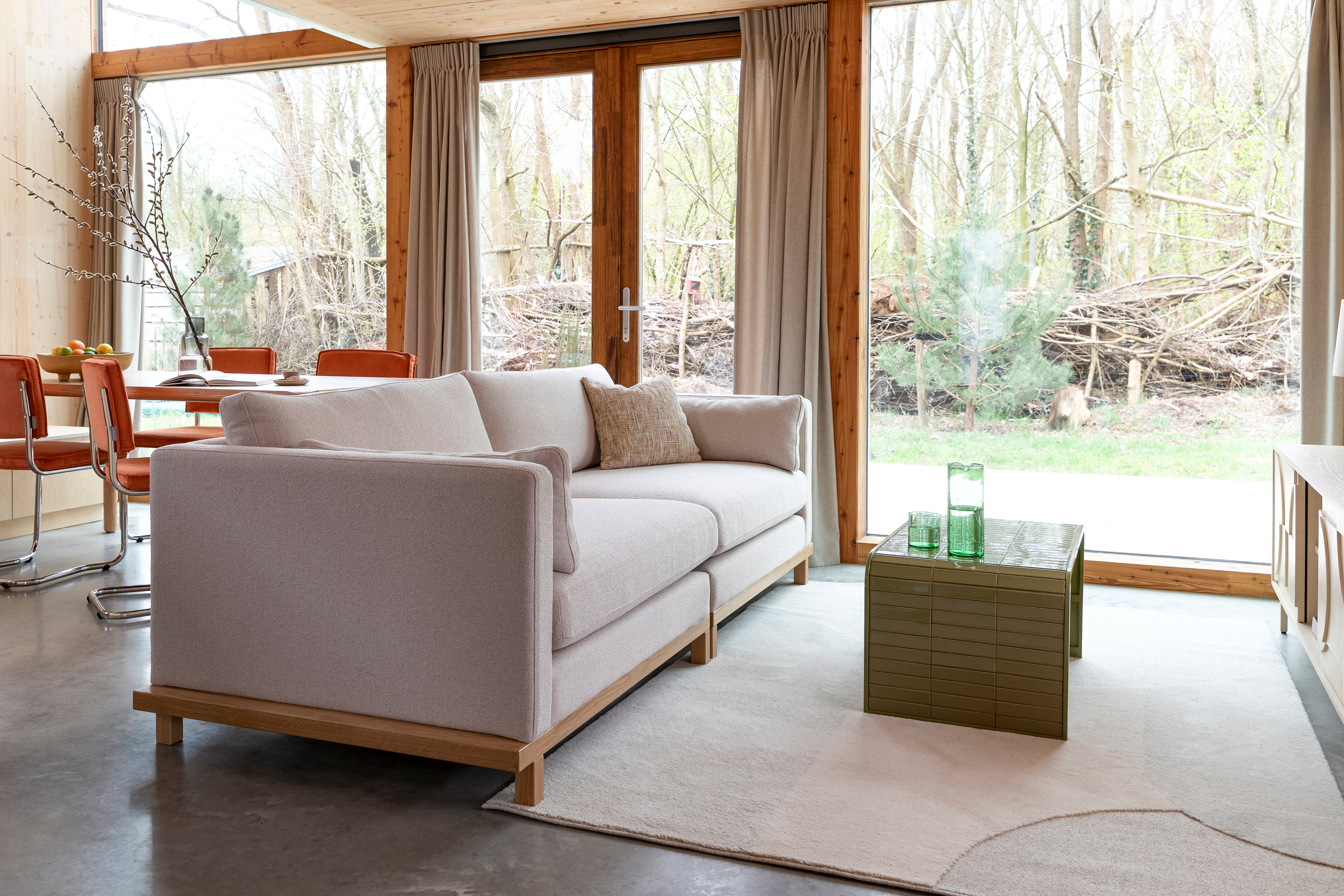Sofa 4,5-sitzige BLOSSOM beige mit Holzgestell