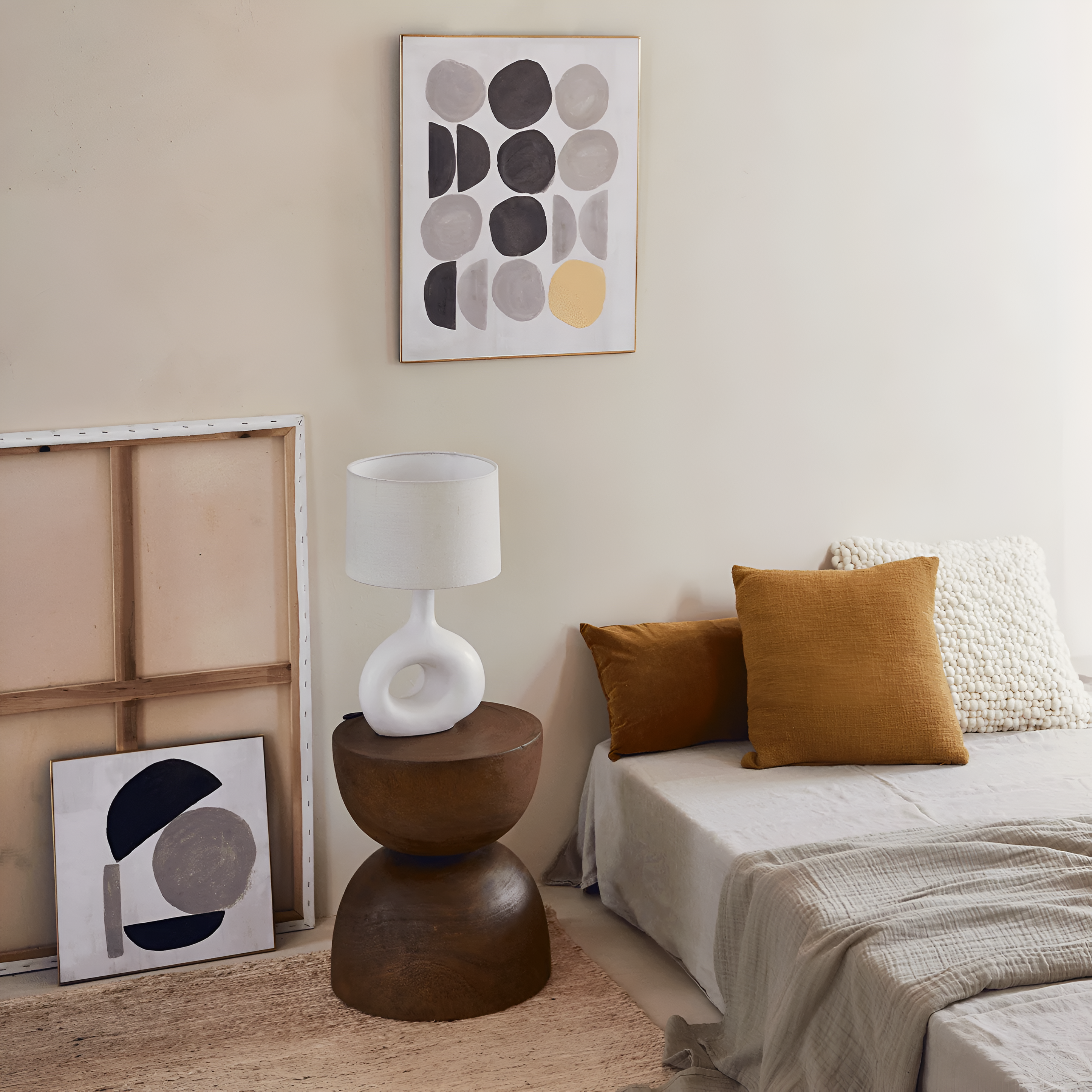 Soft Organic Linen Shape Shame lamp with a ceramic base
