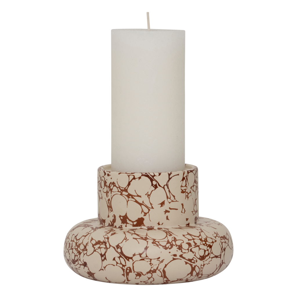 Candle holder MUKAVA beige ceramic with brown pattern