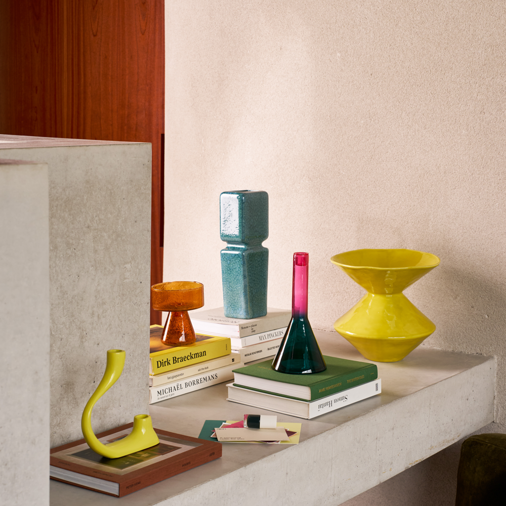 Pink Glass Candle Holder FRISK with Green