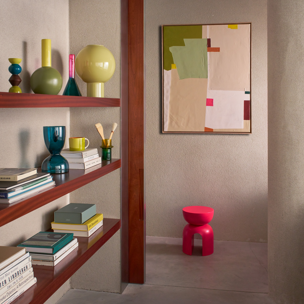 Pink Glass Candle Holder FRISK with Green