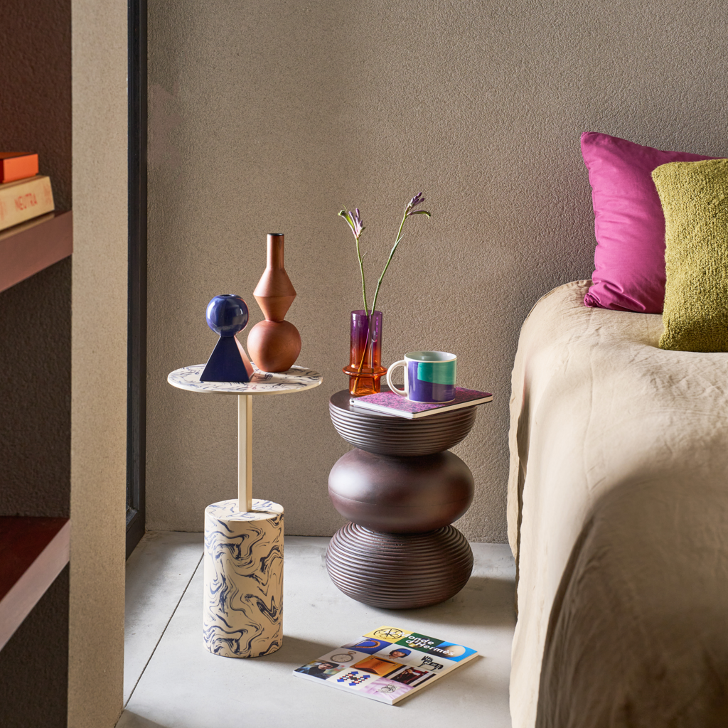 STEN beige side table with blue