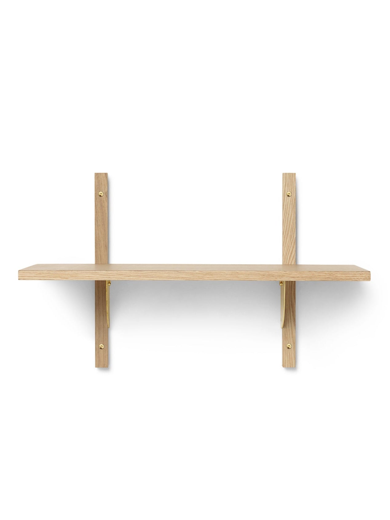 SECTOR NARROW shelf in oak veneer with a brass finish