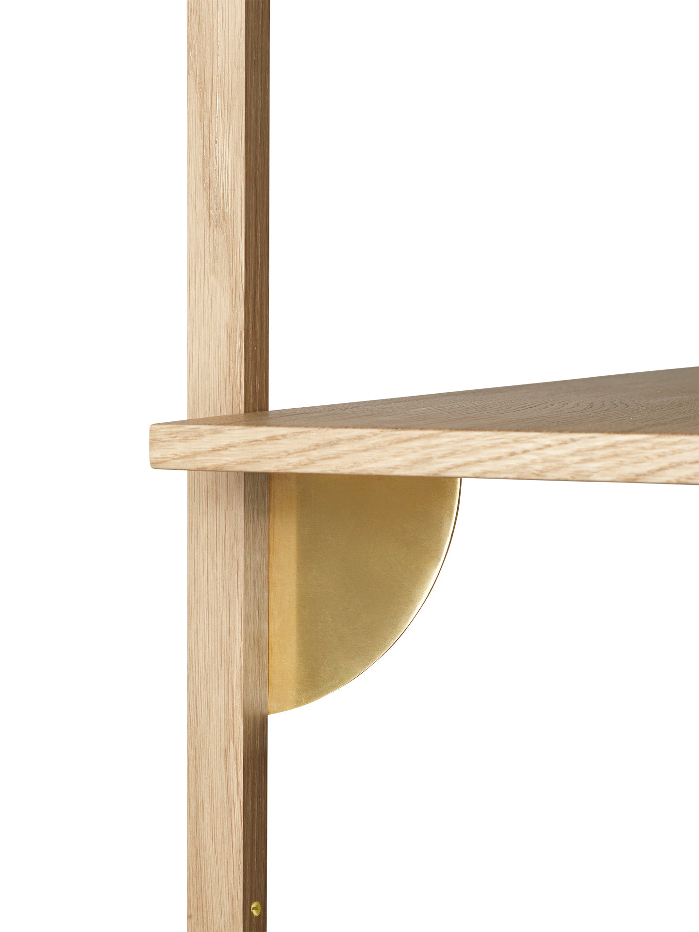 SECTOR NARROW shelf in oak veneer with a brass finish