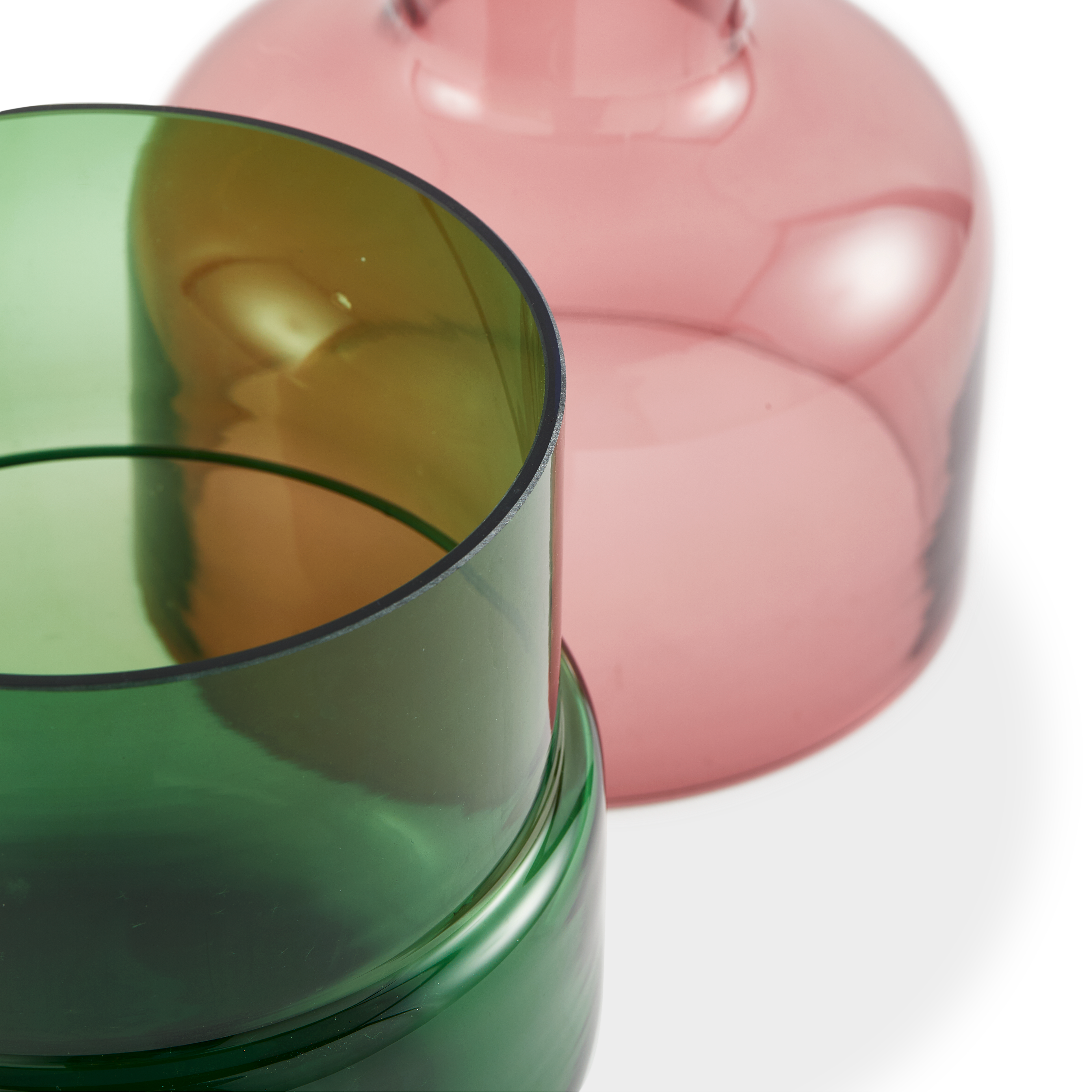 Glass vase FORMY pink with green