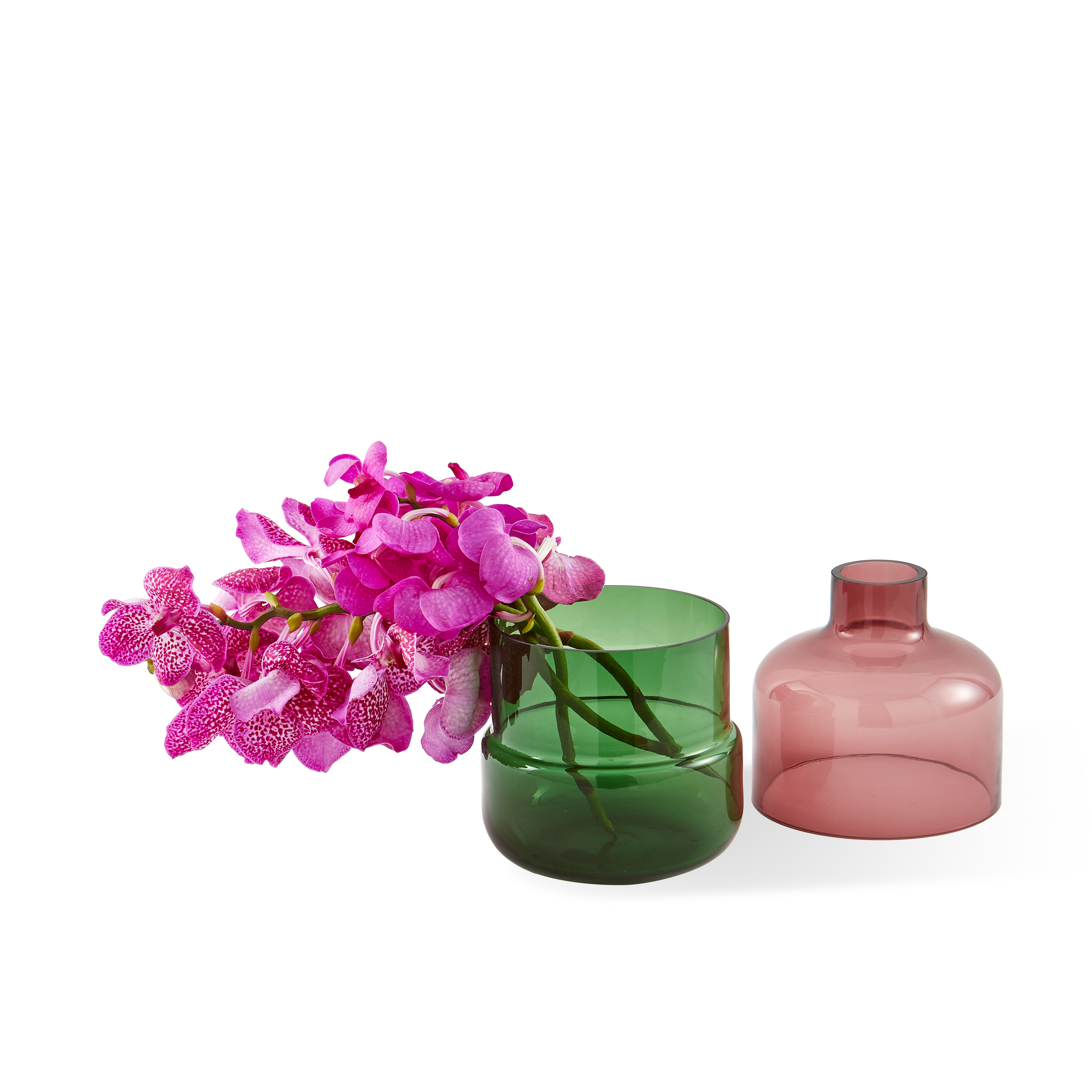 Glass vase FORMY pink with green