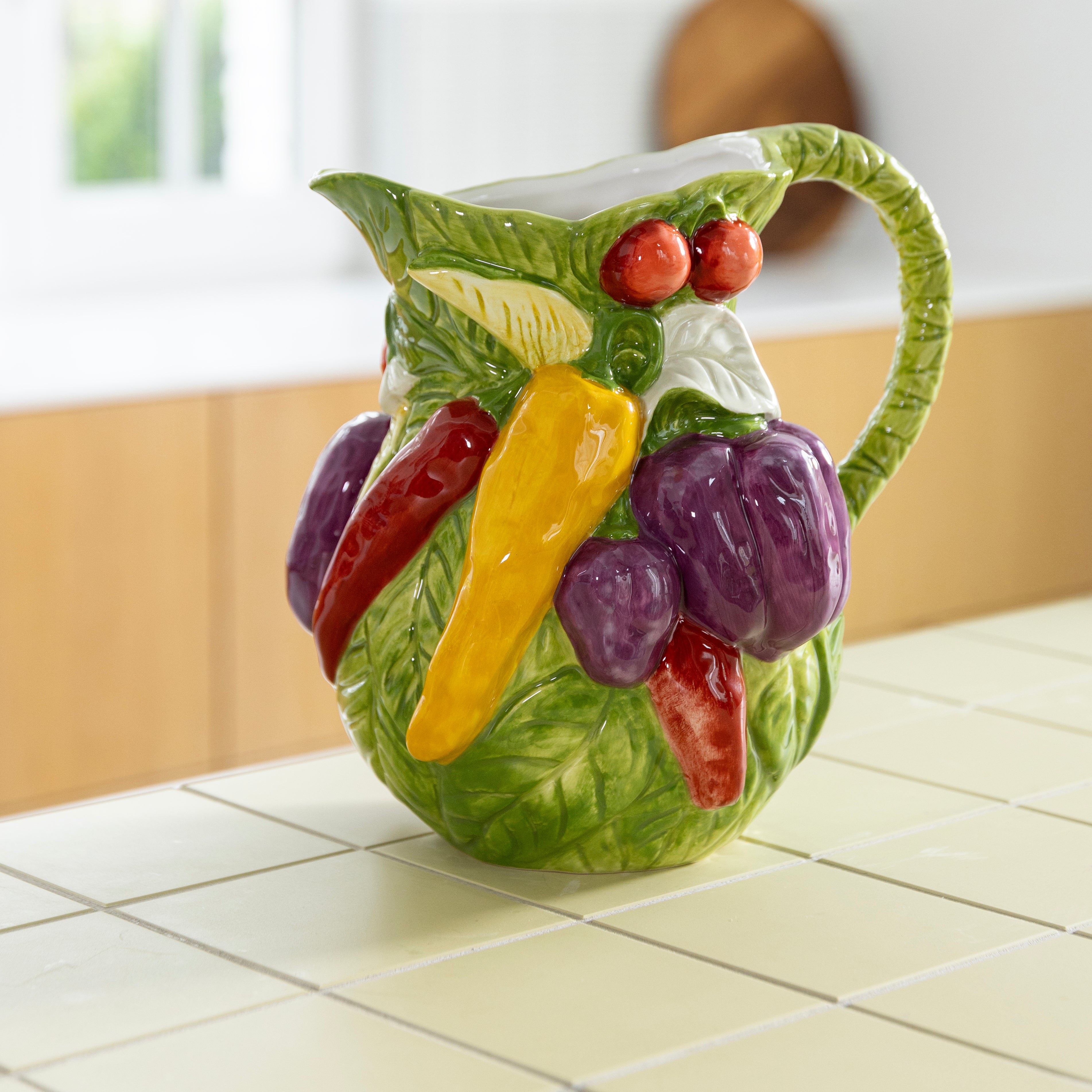 LEGUME PEPPER green jug with yellow and red